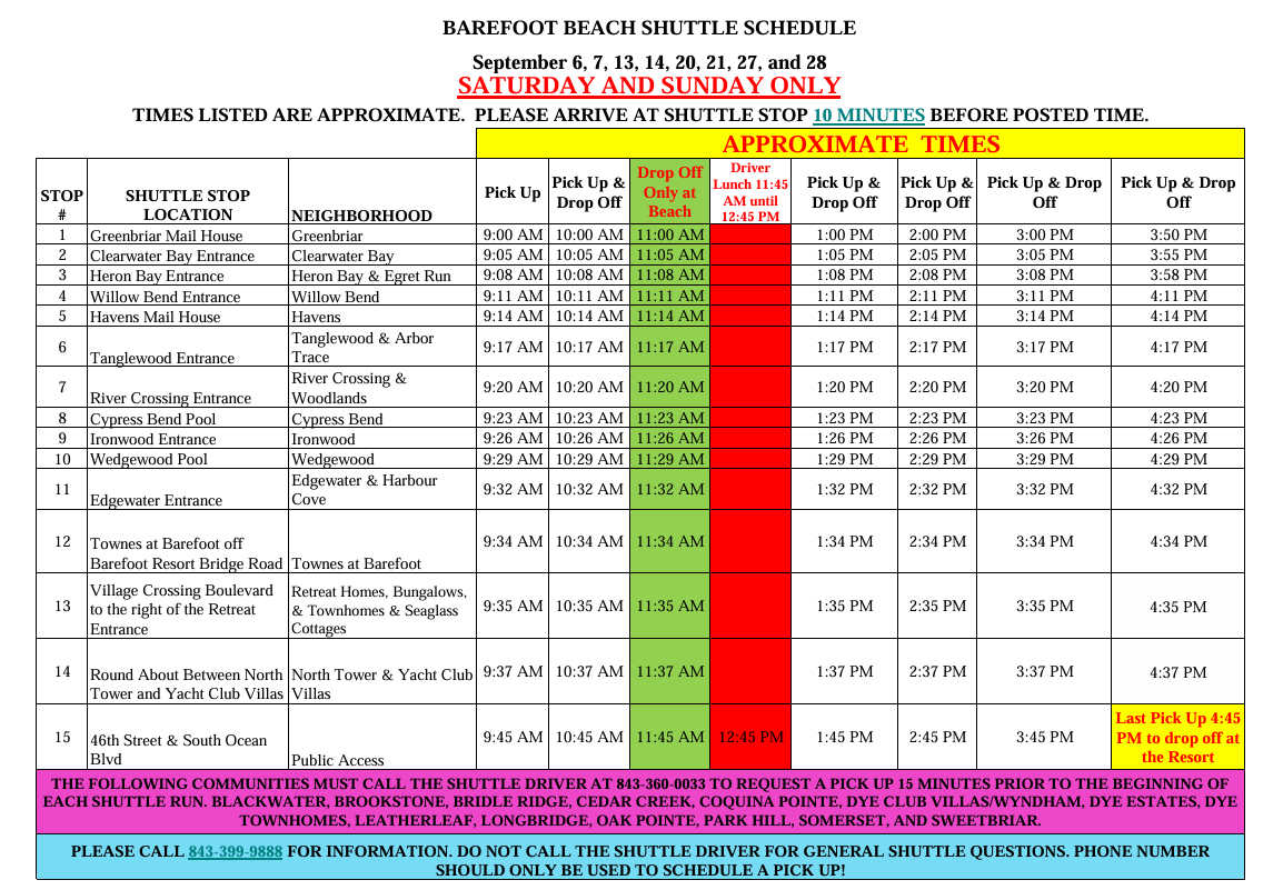 Shuttle Runs Only on Weekends in September. 