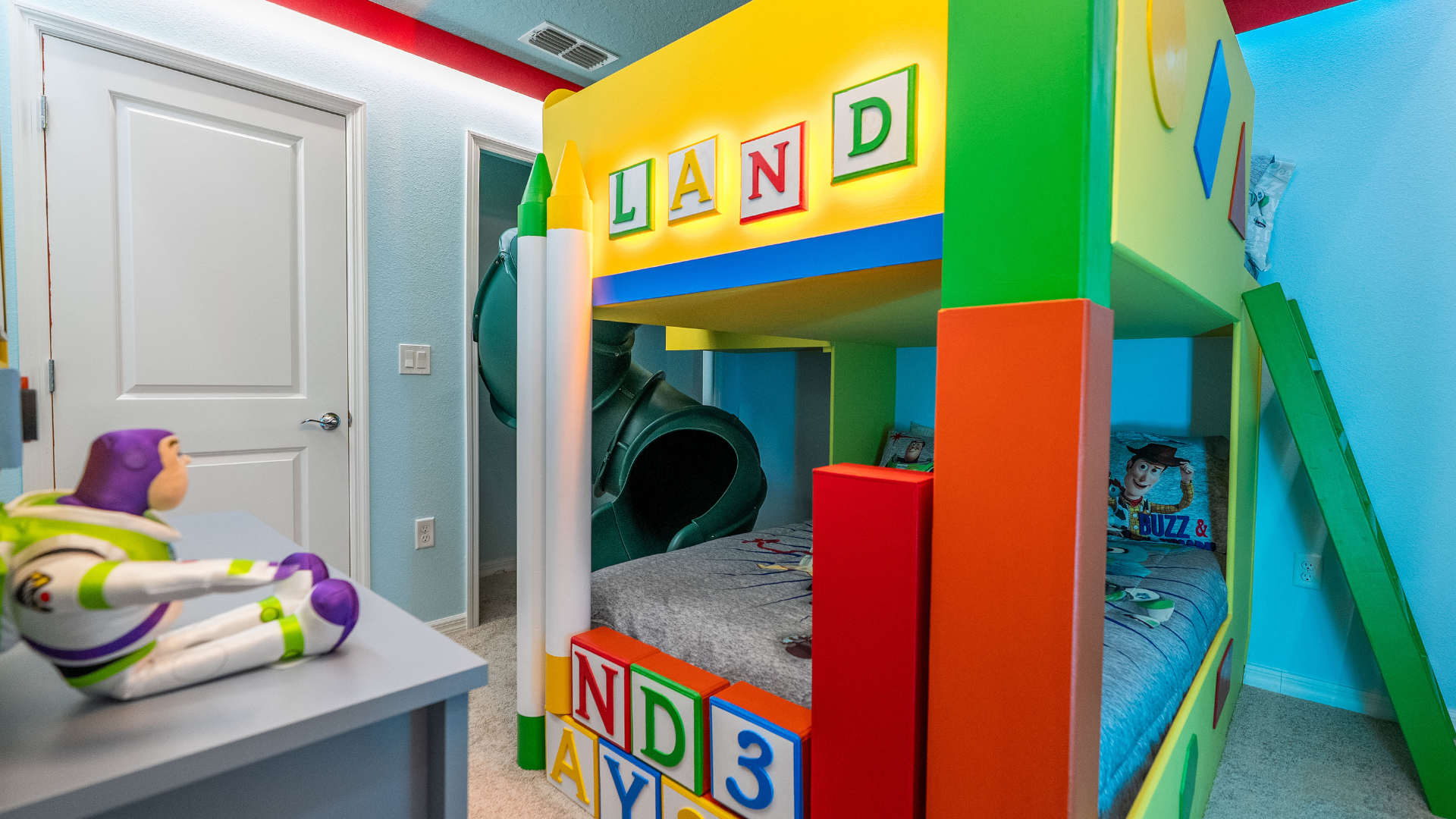 Toy-story Themed Bedroom with Slide and Smart TV