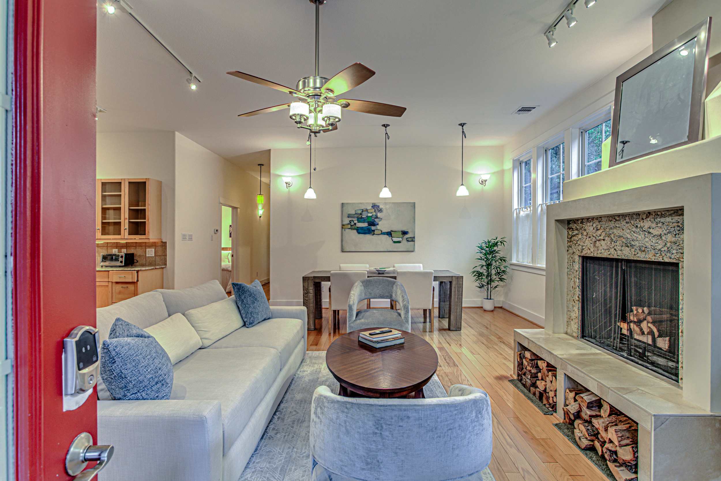 Cozy living room with a modern fireplace