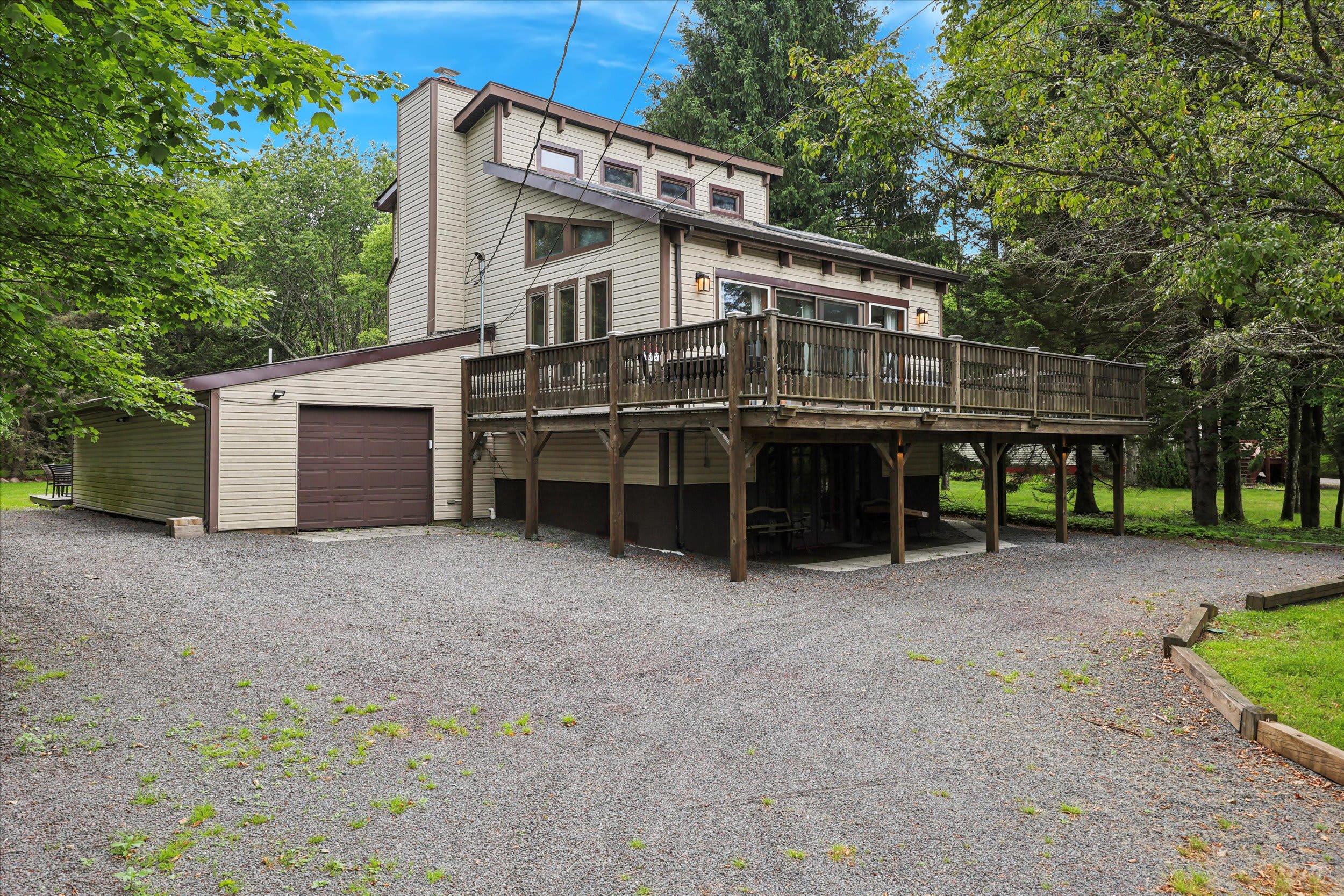 Multiple levels of deck space offer the perfect spot to take in the mountain views.