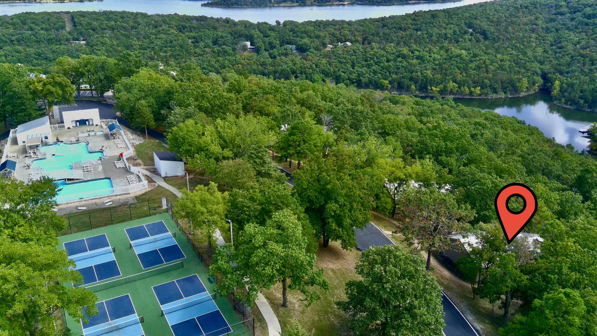 Close to the lake and right next to the beautiful pool and pickleball courts