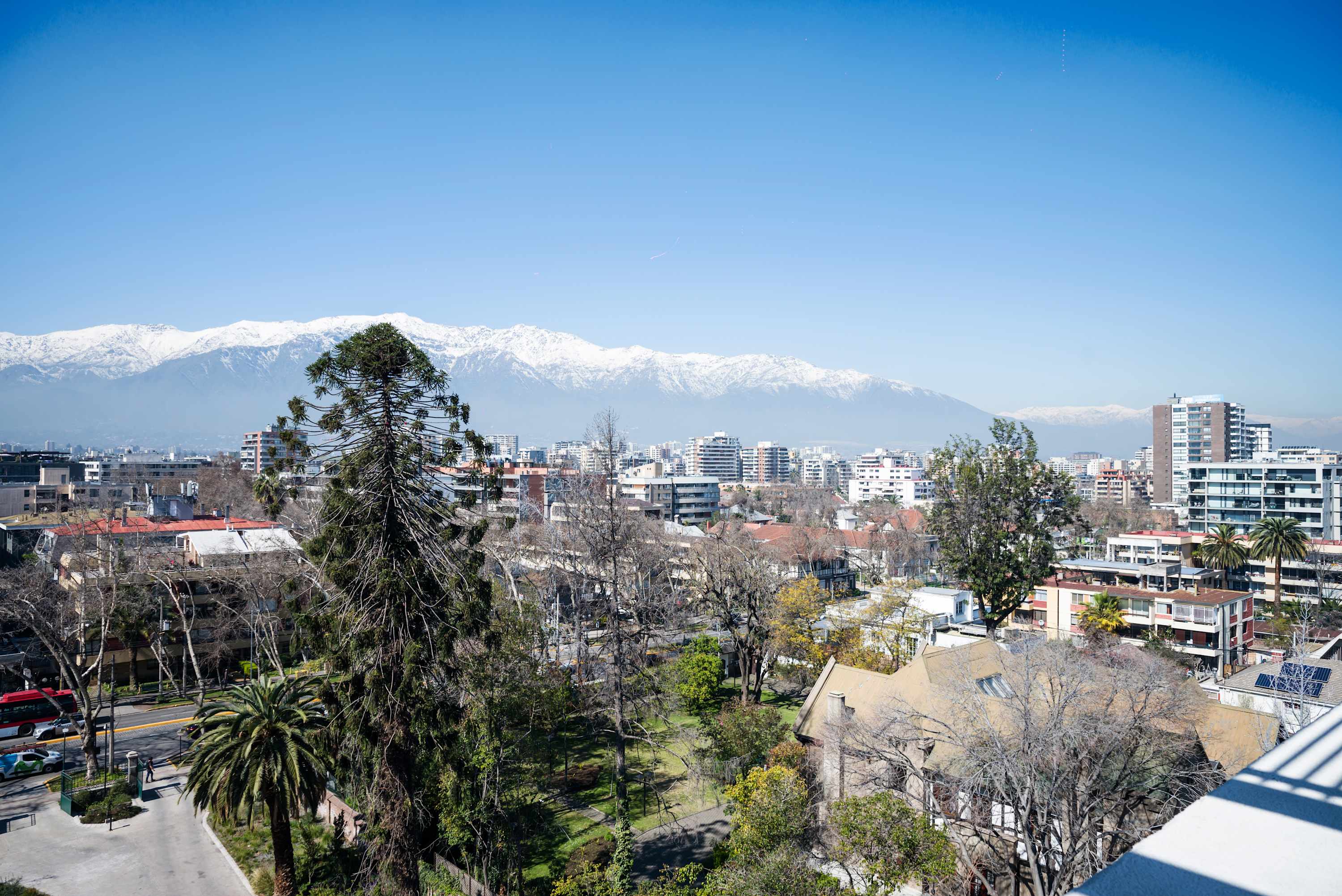 Enjoy breathtaking views of the Andes and Santiago's vibrant cityscape from your private balcony.