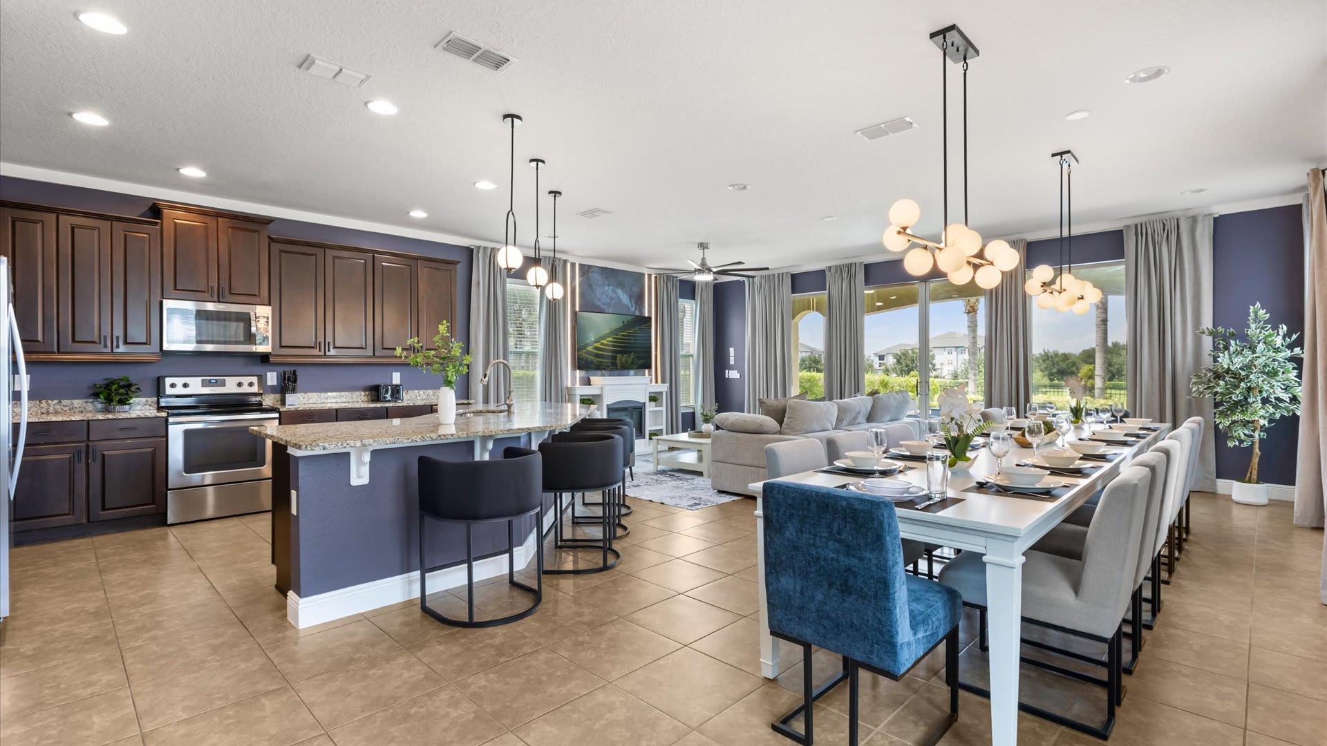 Open-concept kitchen and dining area 
