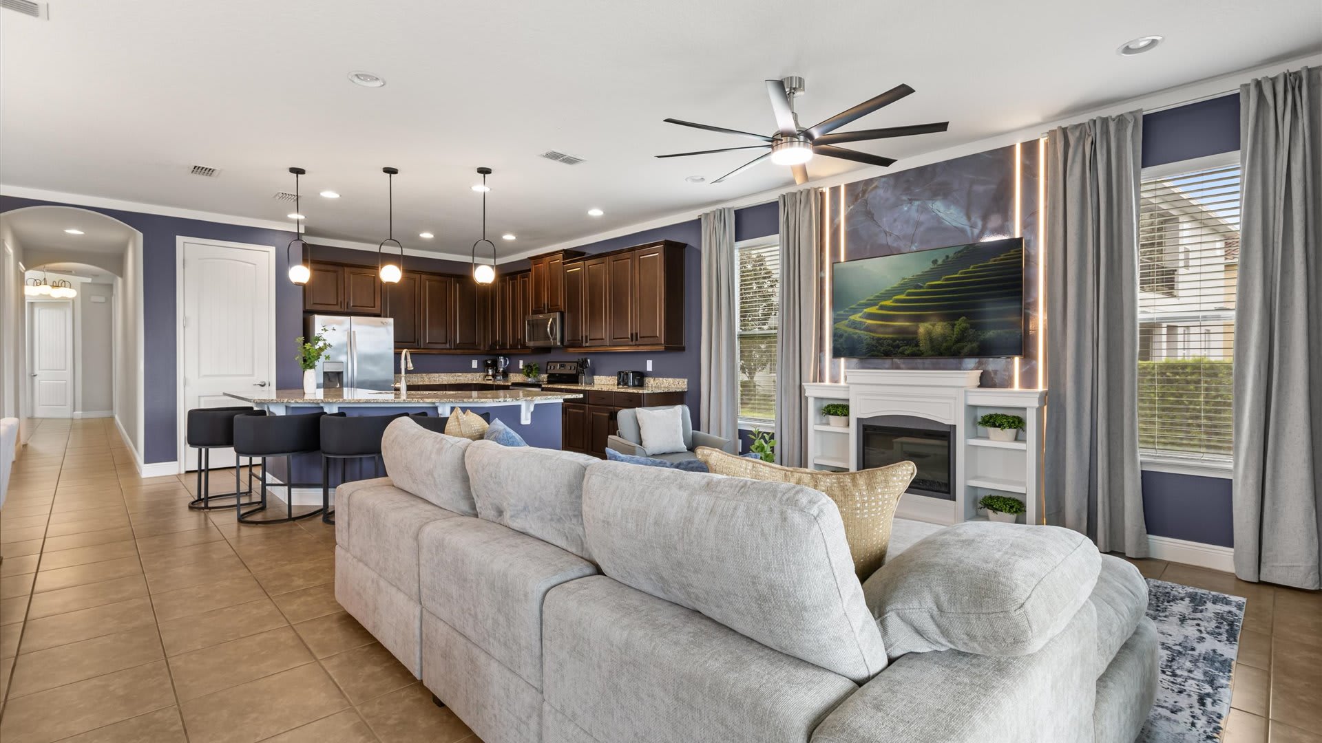 Contemporary Living Area with Natural Light and Smart TV