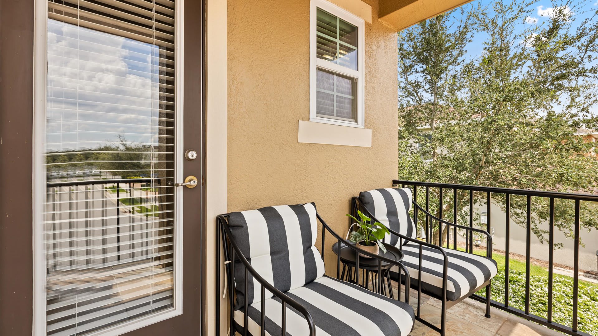 Private outdoor furnished balcony patio 