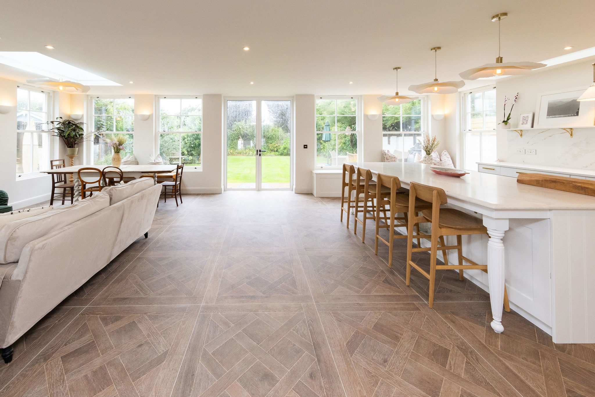 Spacious living and kitchen area.