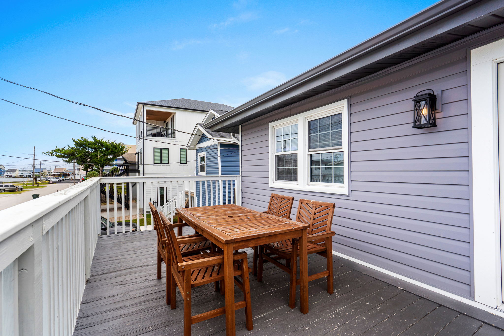 Balcony with table and seating