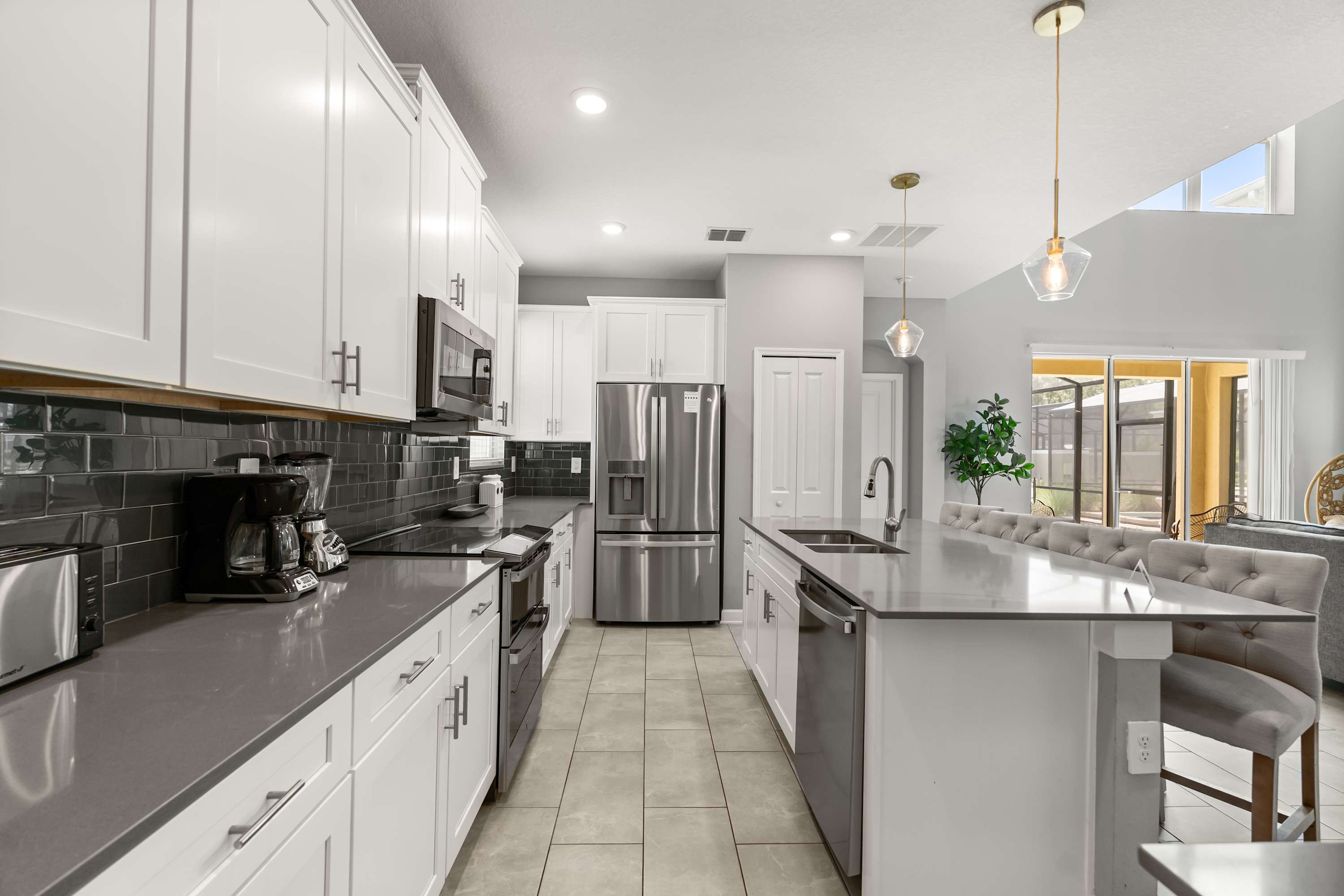 Fully equipped kitchen with stainless steel appliances and all the essentials.