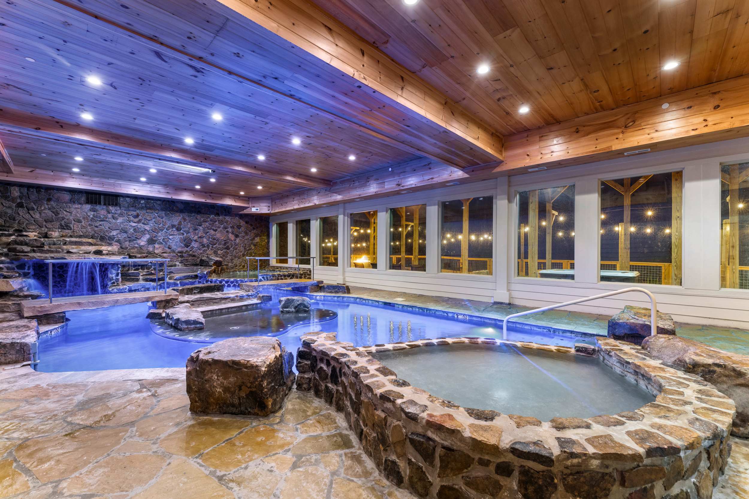 Heated Indoor Pool with LED Lighting & Built-In Waterfalls