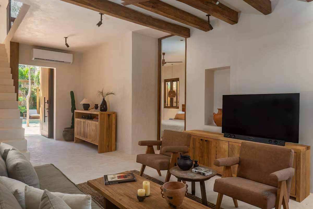 Comfortable living room area with smart TV