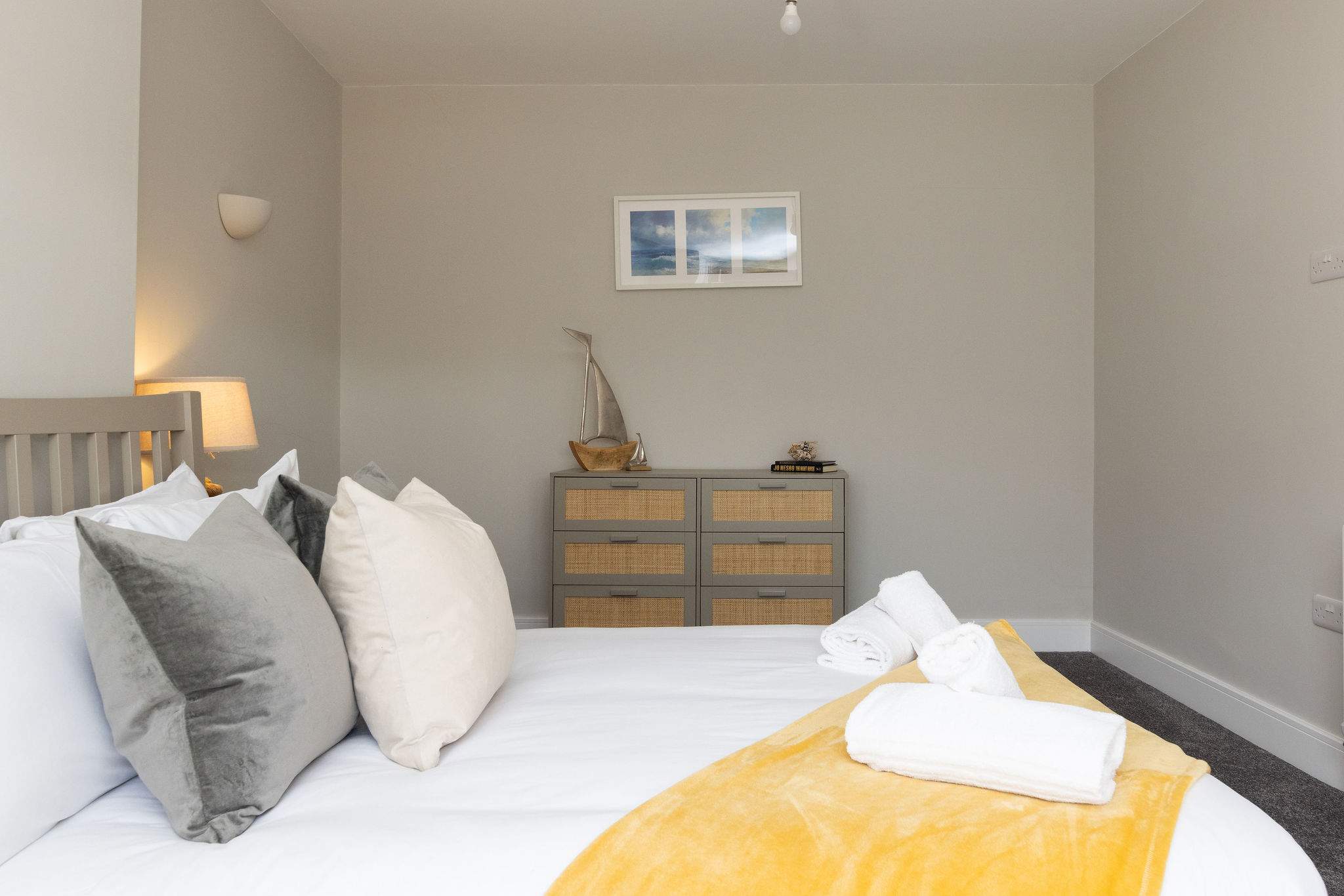 The perfect bedroom to relax in after a day at the beach.