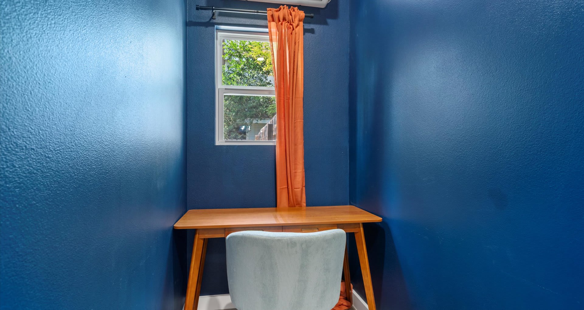 Desk area in twin double bedroom
