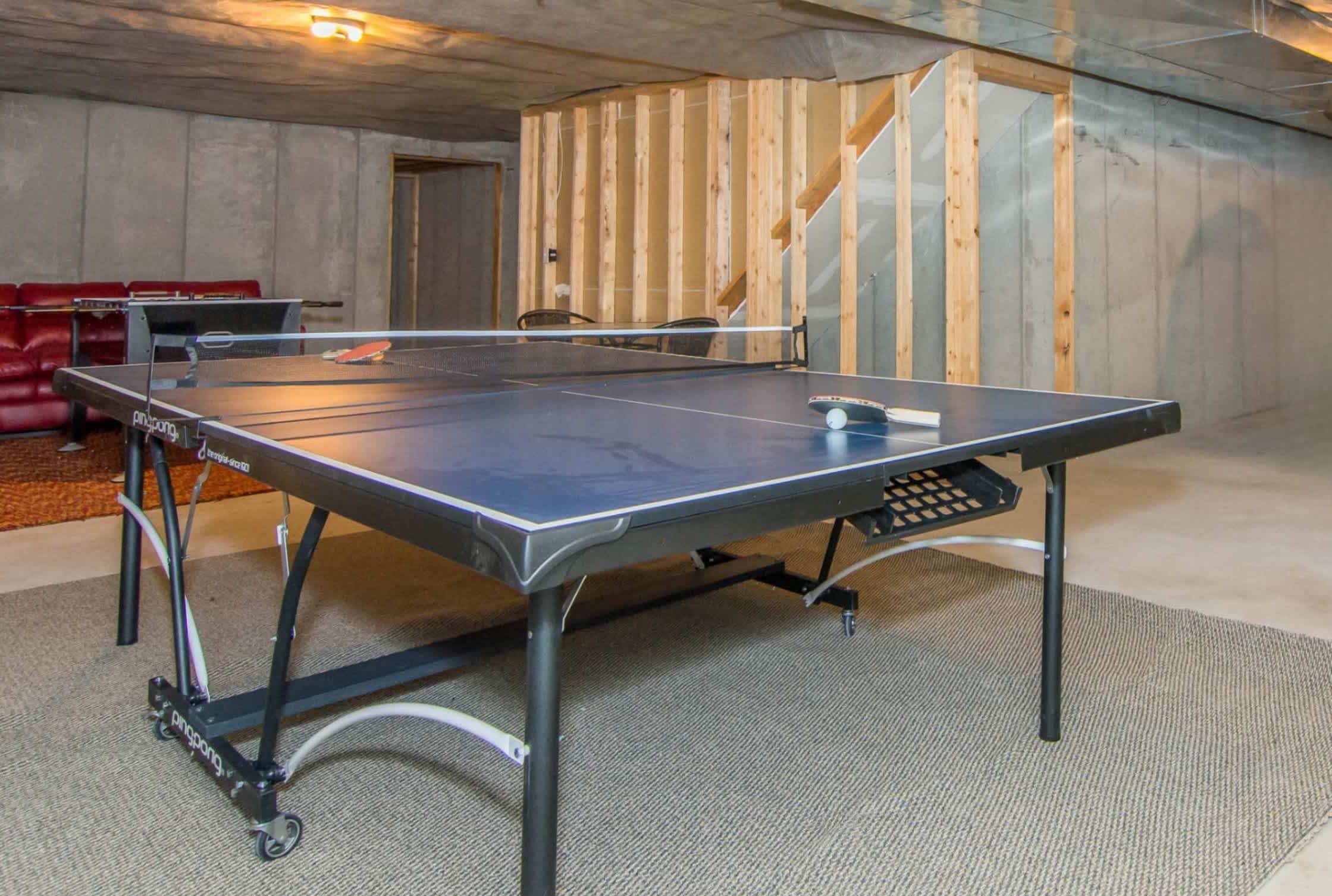 Basement recreation room with ping pong