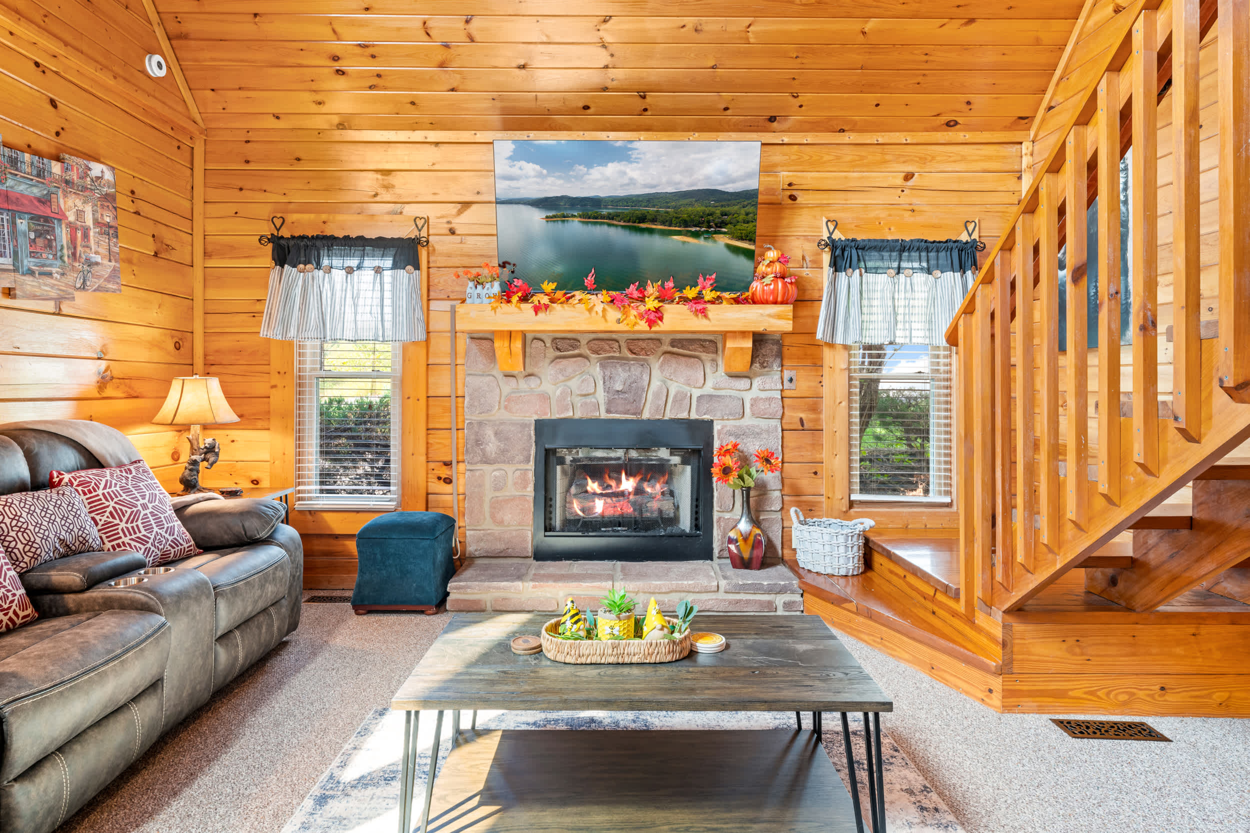Curl up by the gas fireplace in this warm and inviting living room