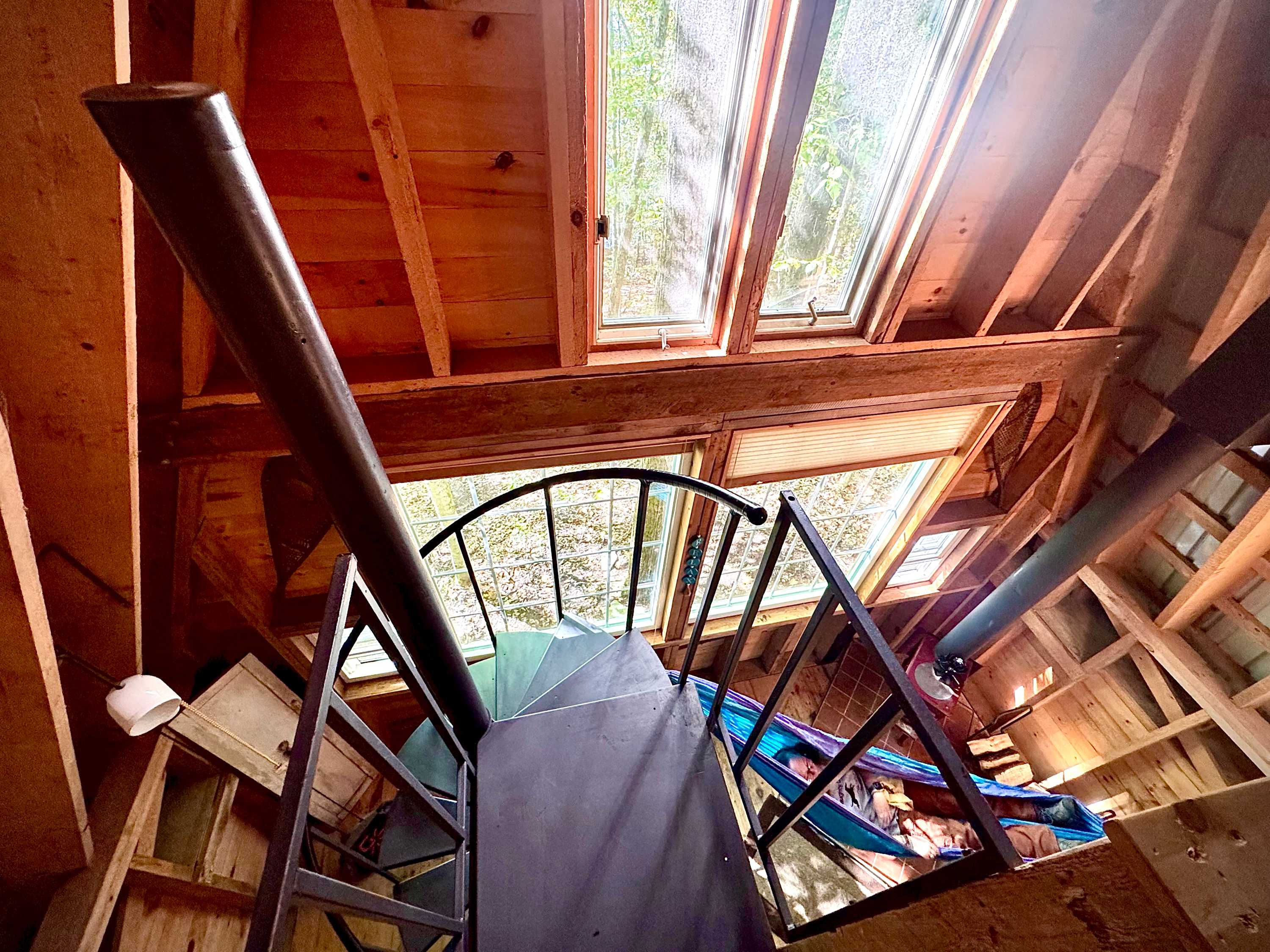 The spiral staircase gets you to the sleeping loft.