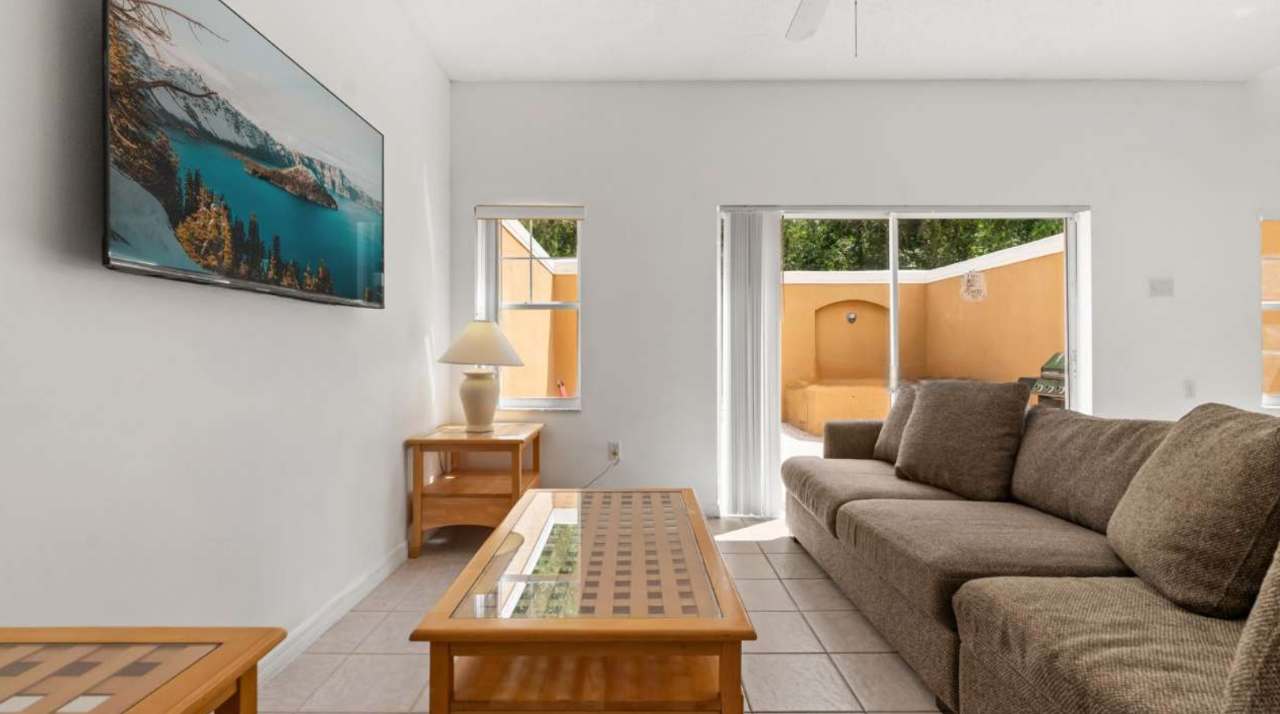 Cosy living room with smart TV and comfortable sofa's