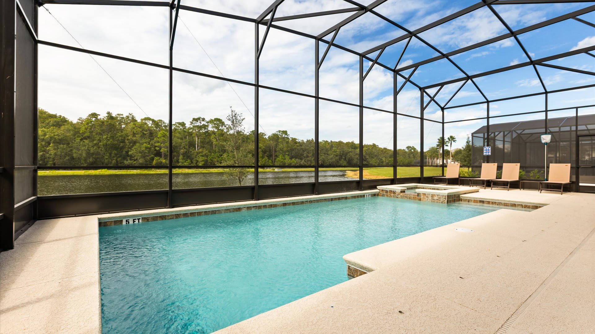 Private outdoor swimming pool with sun loungers