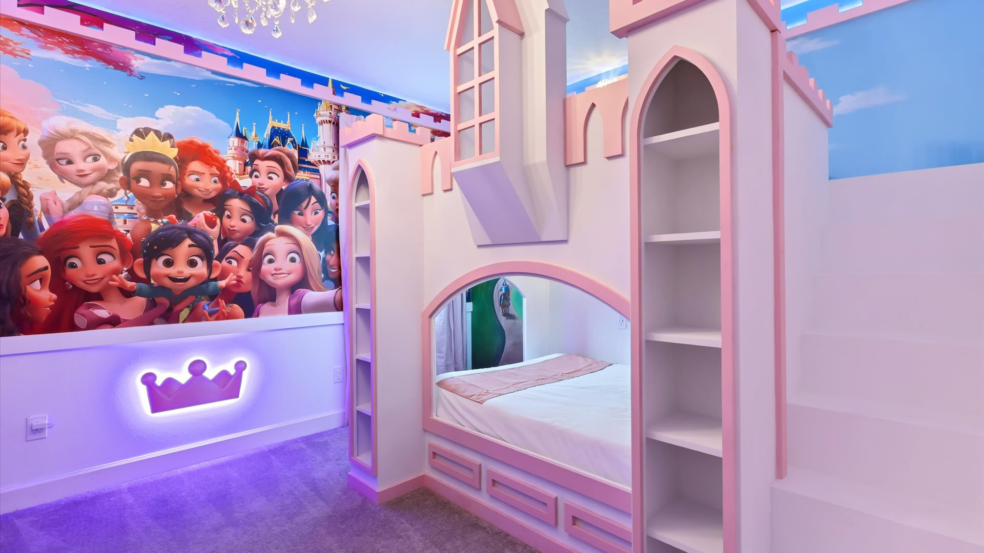 Princess themed children's bedroom with bunk bed