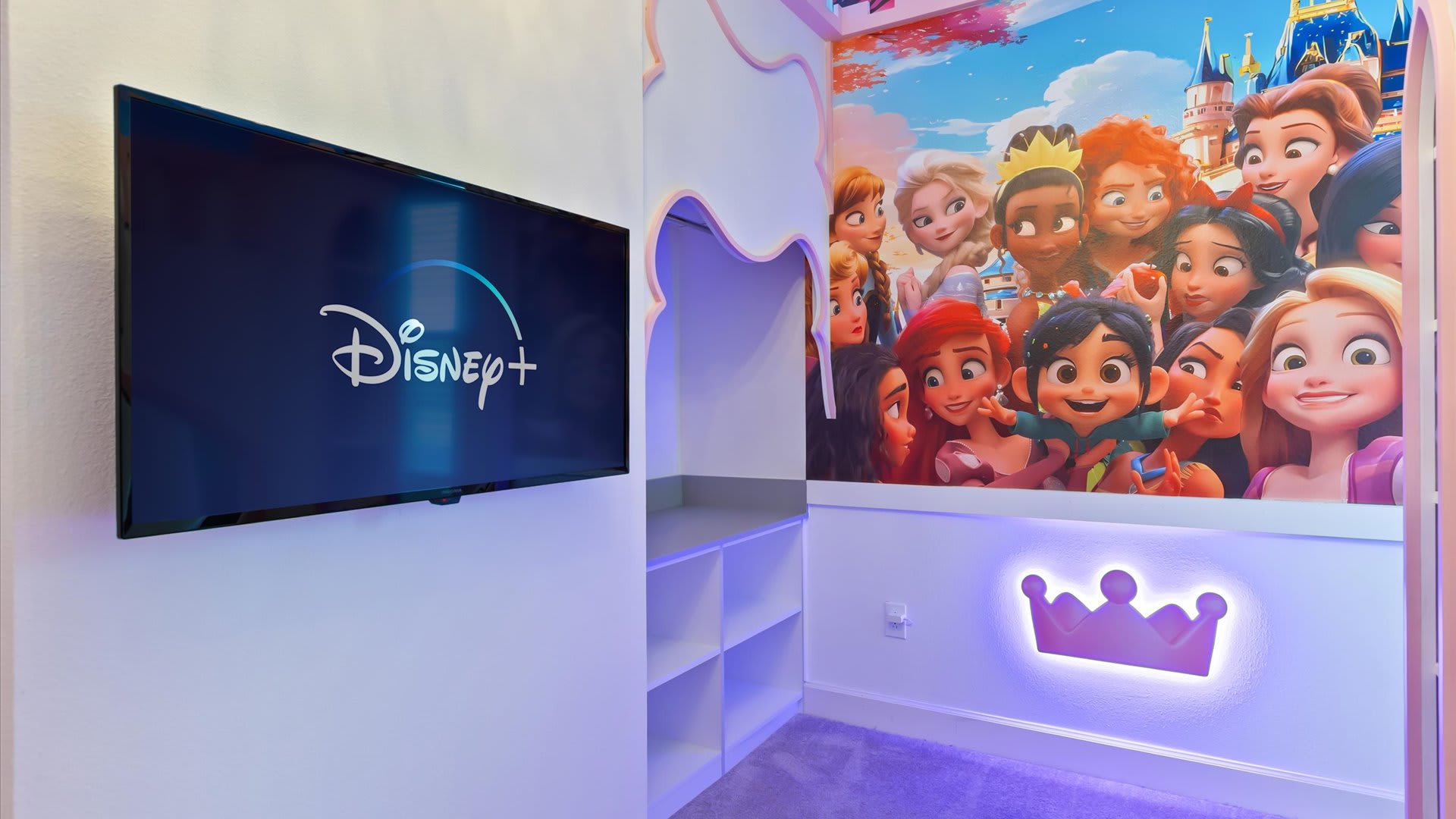 Princess themed bunk bedroom with smart TV