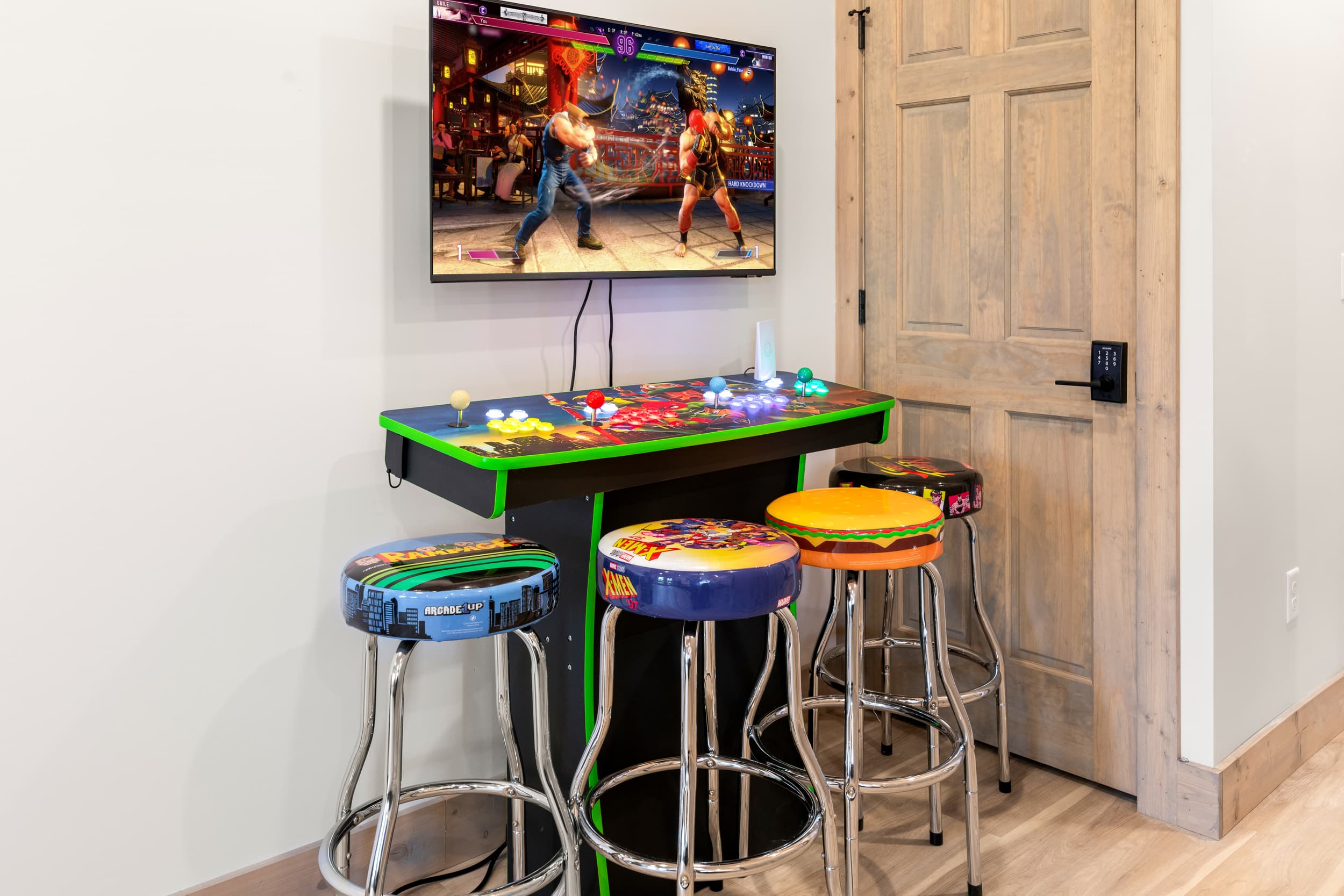 Spacious gaming room with two twin bunk beds