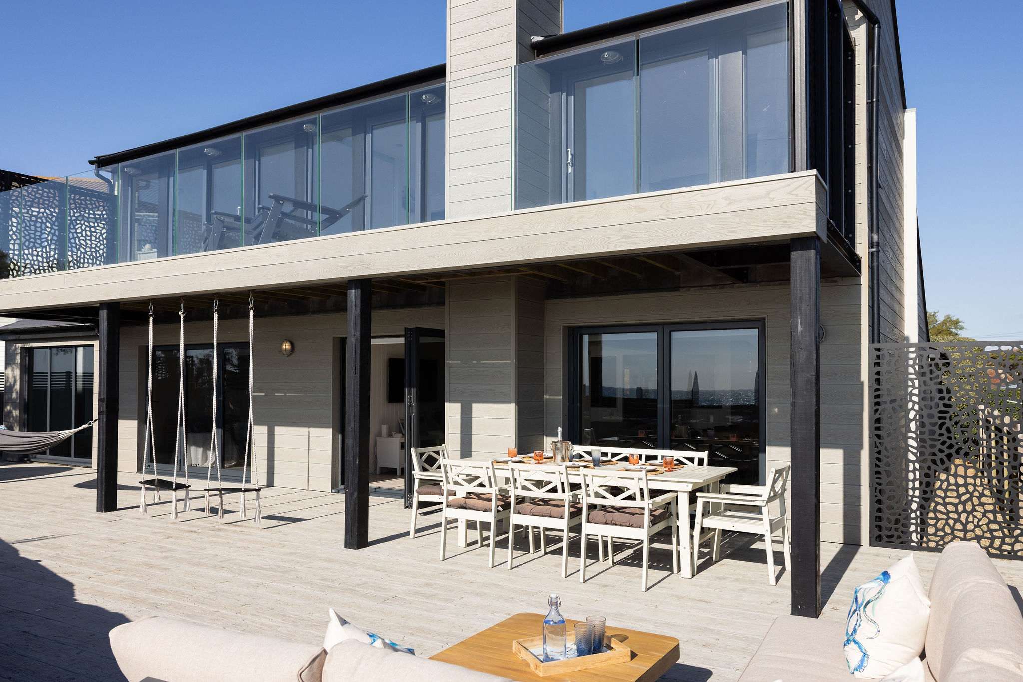 The seafront outdoor space has lots of seating for a morning coffee or alfresco dining.