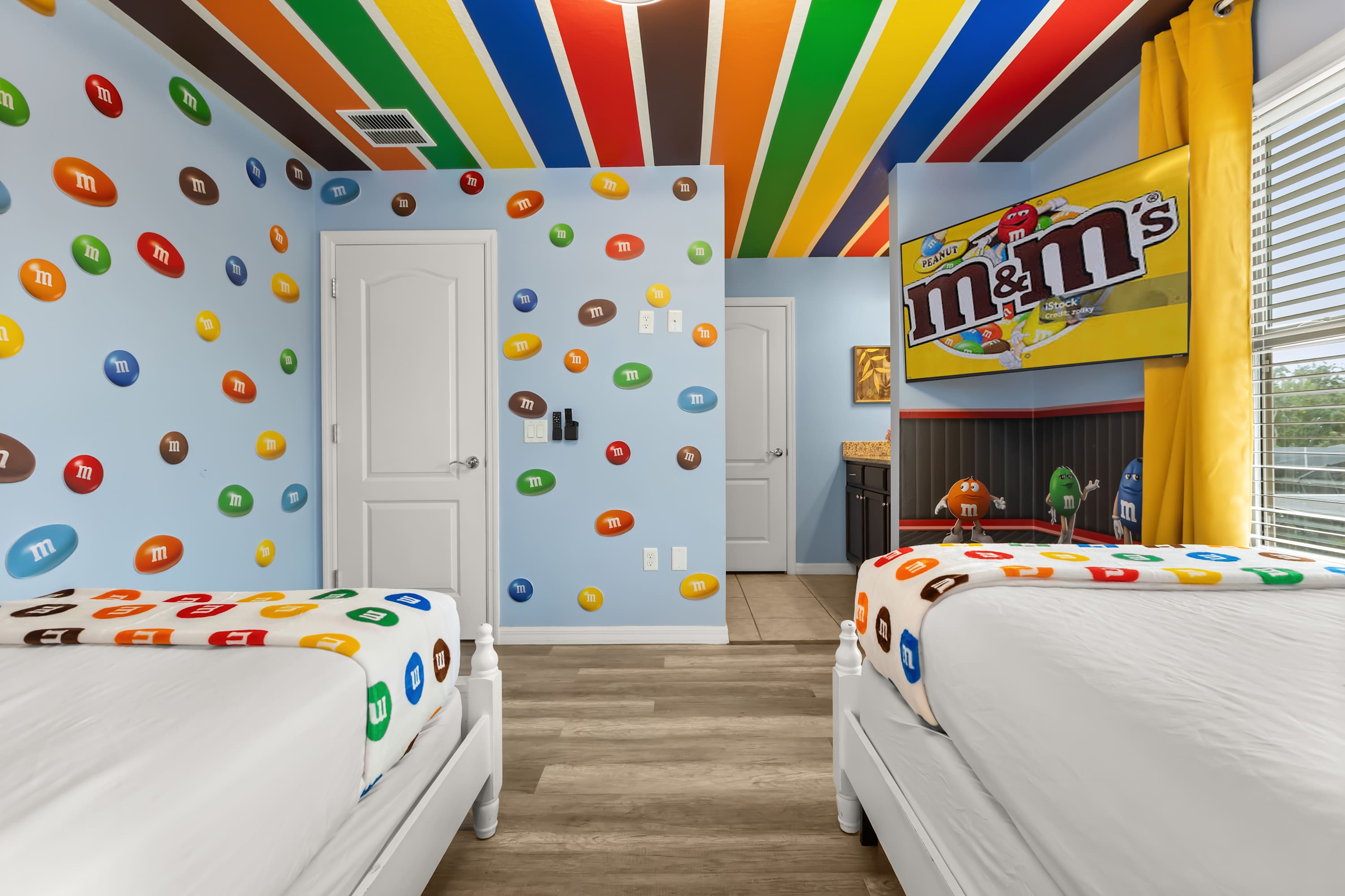 M&M's themed Twin Bedroom with 2 single beds perfect for children 