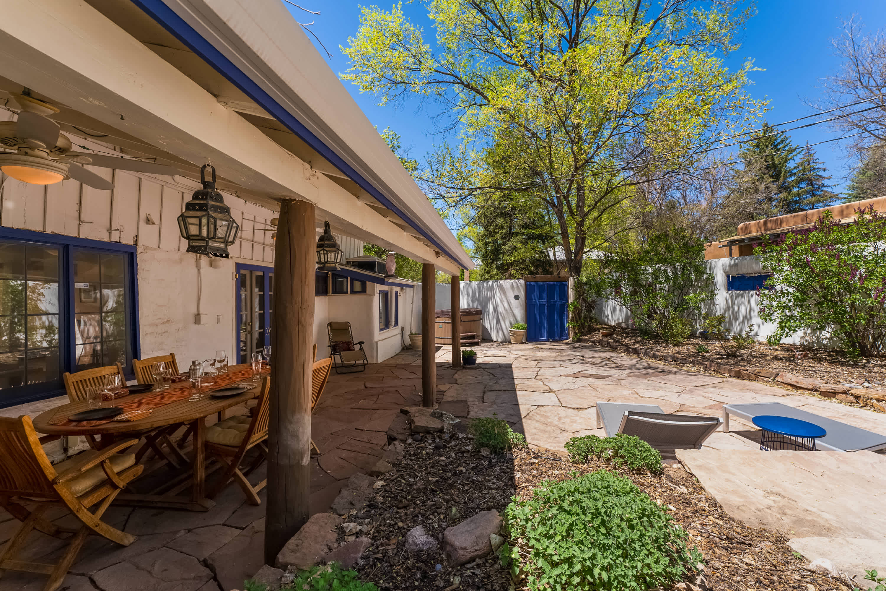 Hot tub and Outdoor Dining, Charming Tesuque Home — Santa Fe, NM — vacation rental