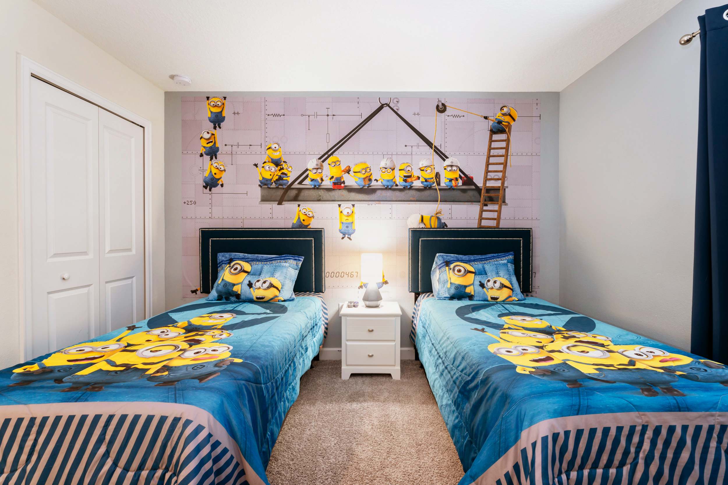 Delight in this Minion-themed bedroom, perfect for kids and families seeking fun and comfort during their stay.