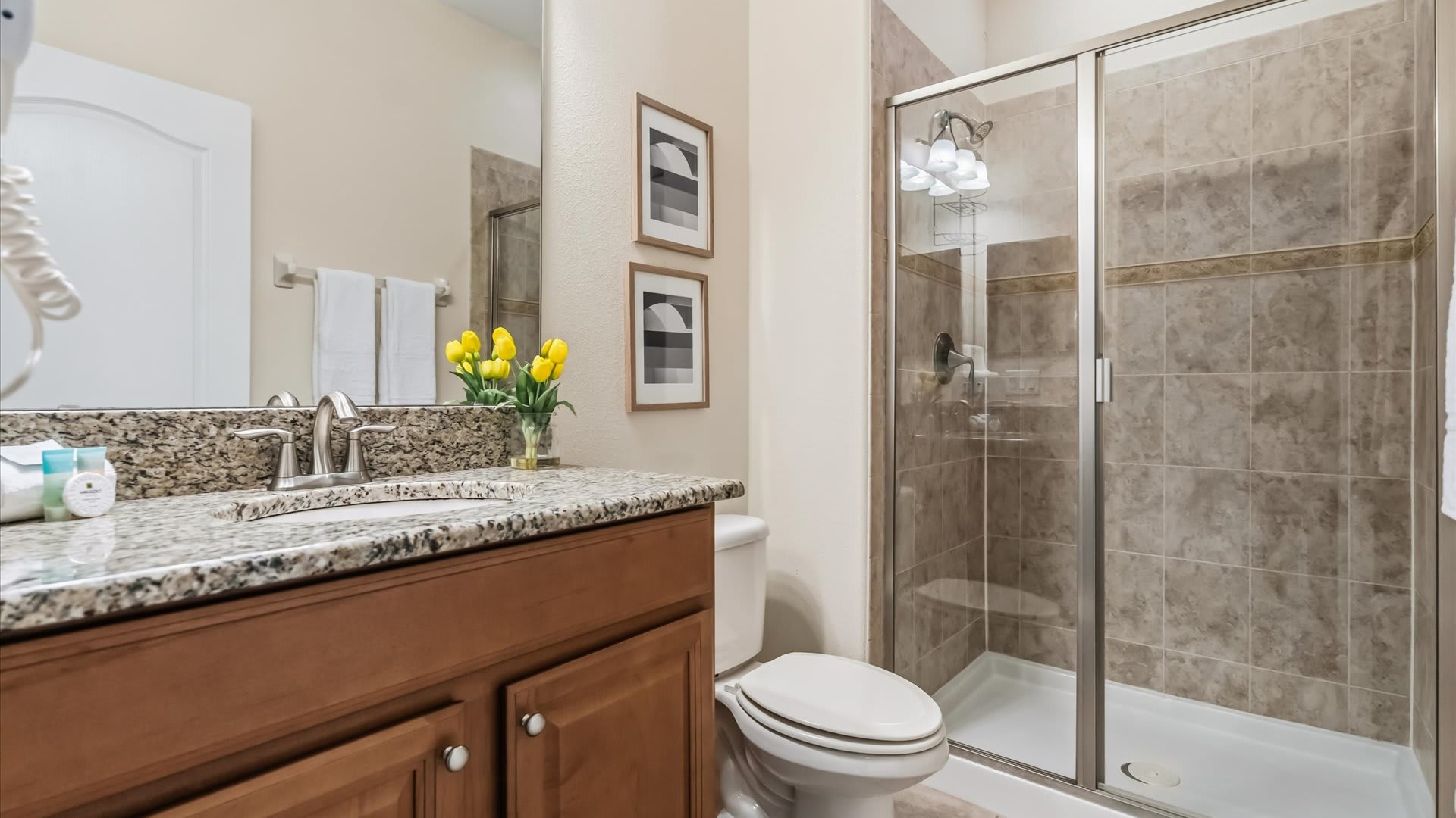Full bathroom with a standing shower 