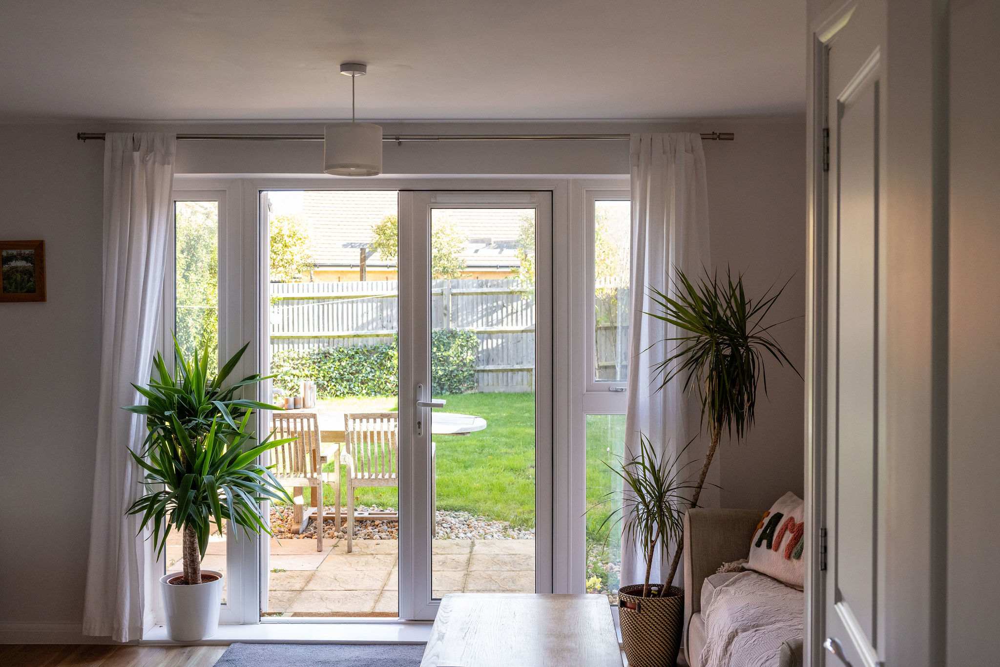 Head out to the good-sized garden from the living room.