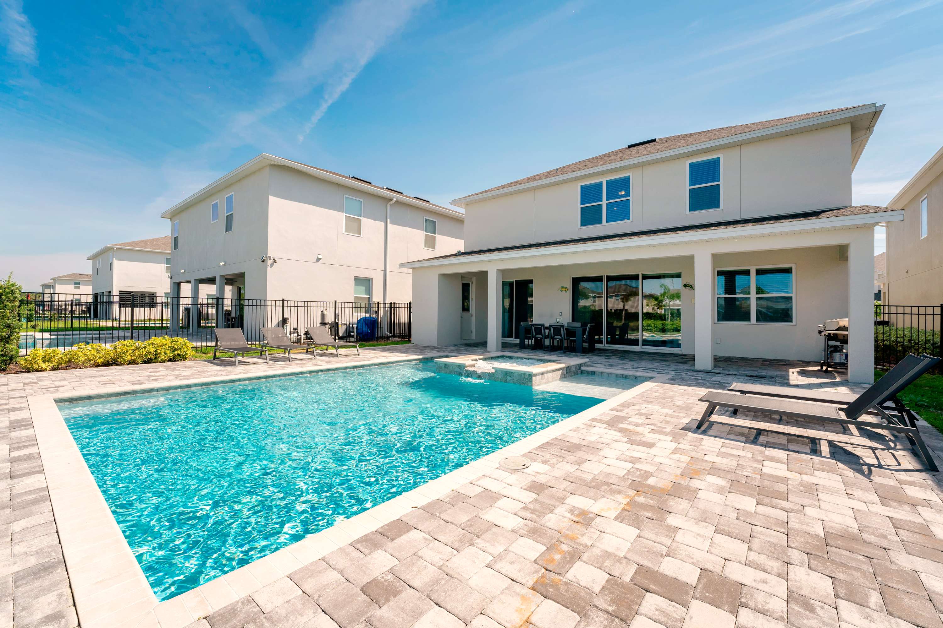 Relax by your private pool in this luxurious villa, perfect for sunbathing and family fun. Enjoy outdoor dining and leisure in style.