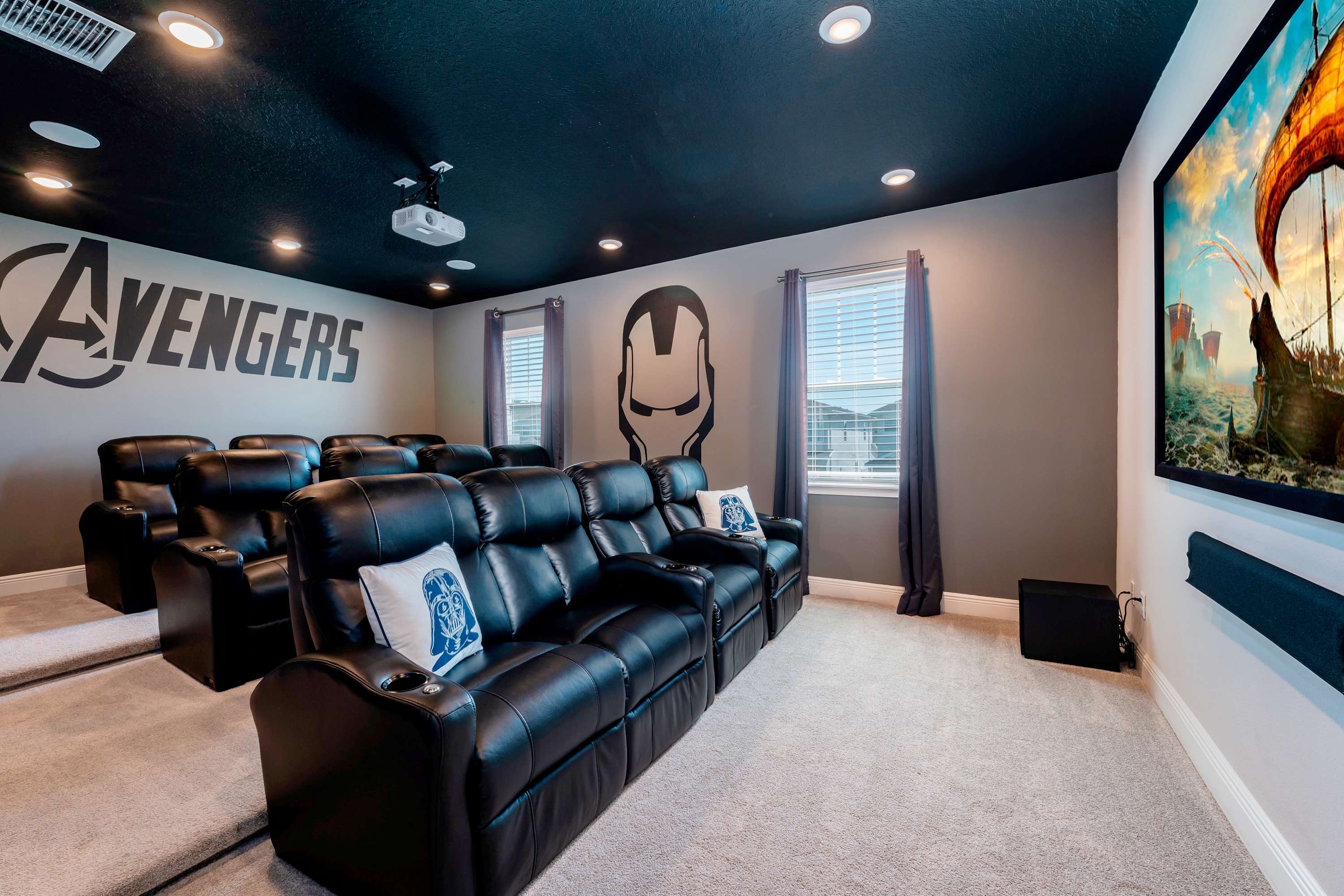 Experience epic movie nights in the Avengers-themed theater with plush seating and state-of-the-art projection.