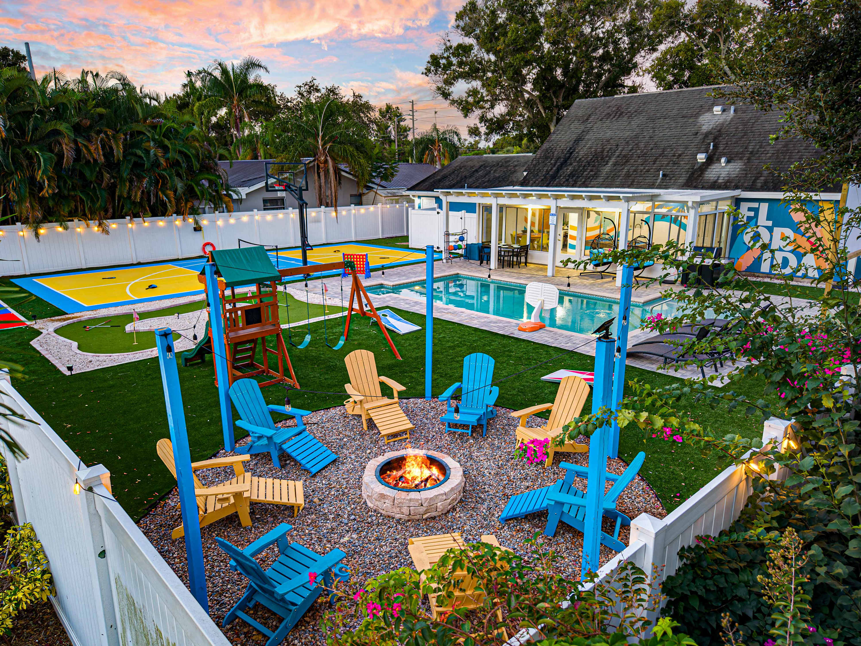 Aerial view of the back yard from the firepit