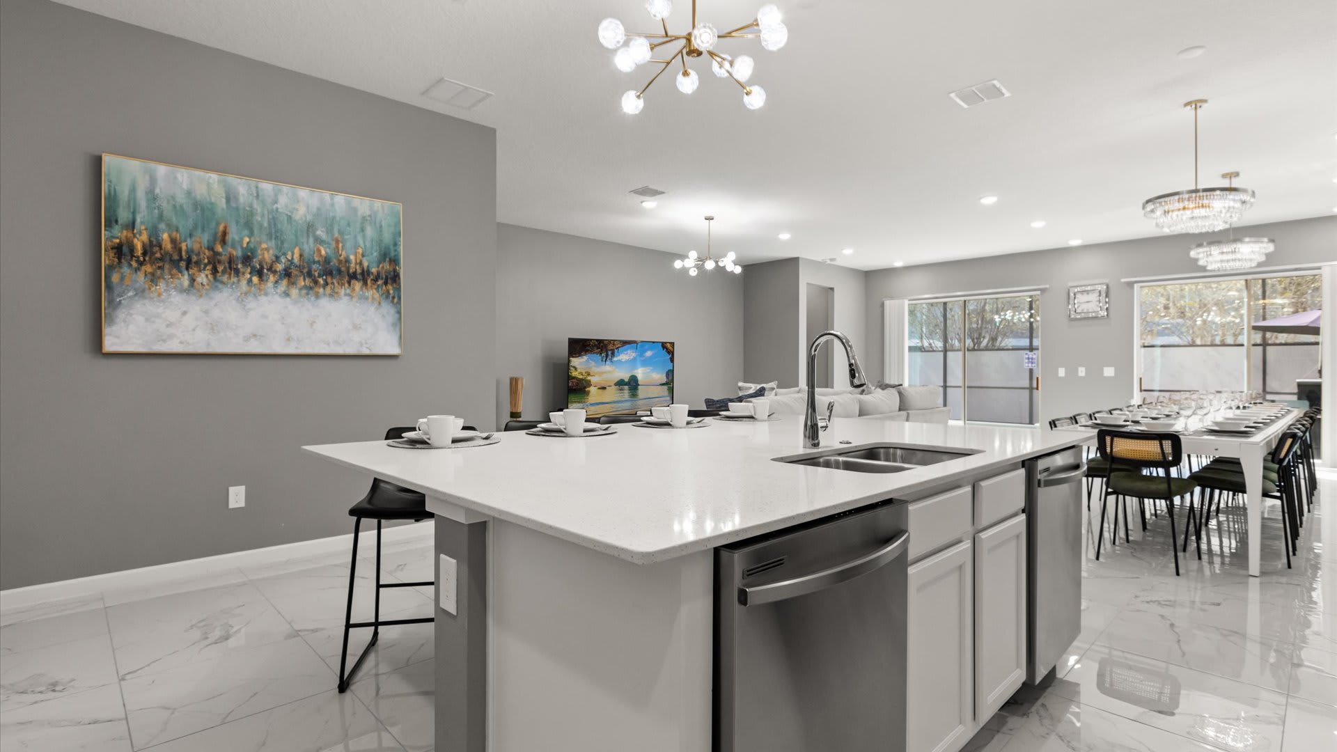 Kitchen: Fully equipped modern kitchen with stainless steel appliances, ample counter space, and everything you need for home-cooked meals.