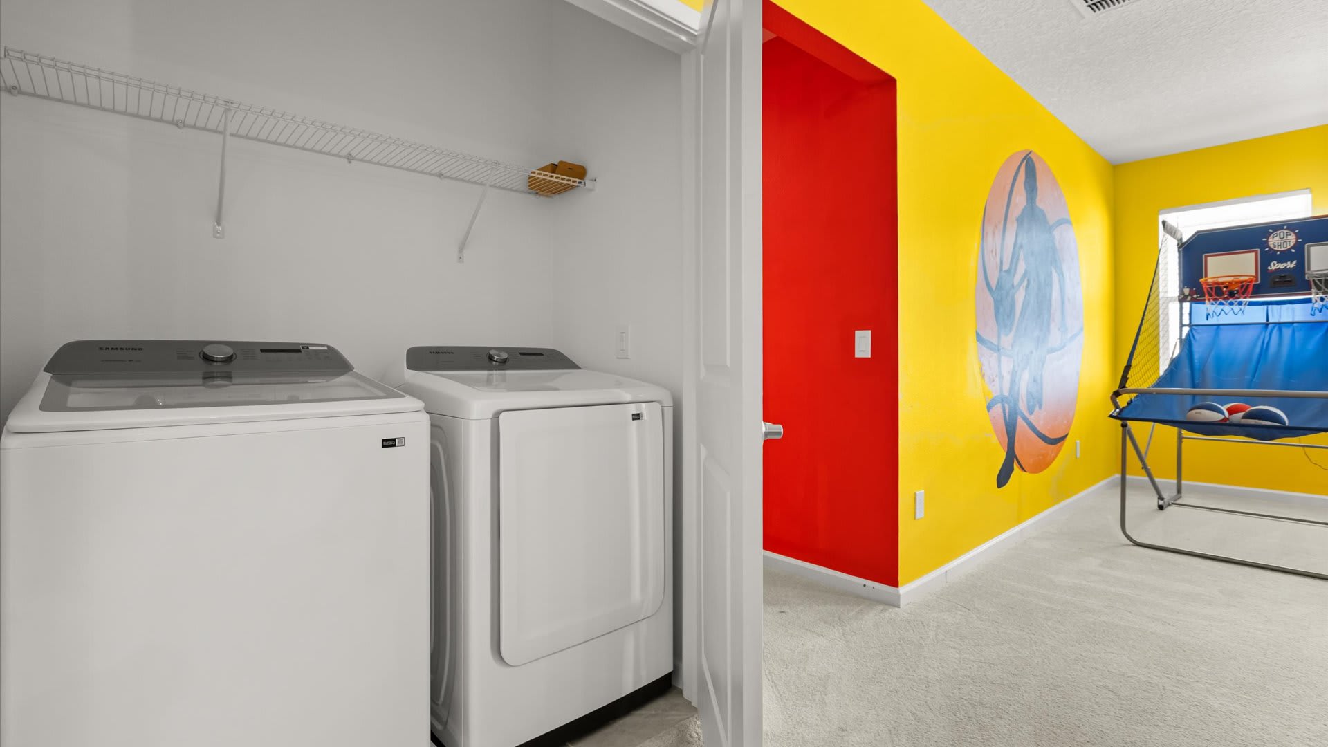 Laundry Area: Convenient upstairs laundry with washer and dryer — ideal for long stays or large groups.