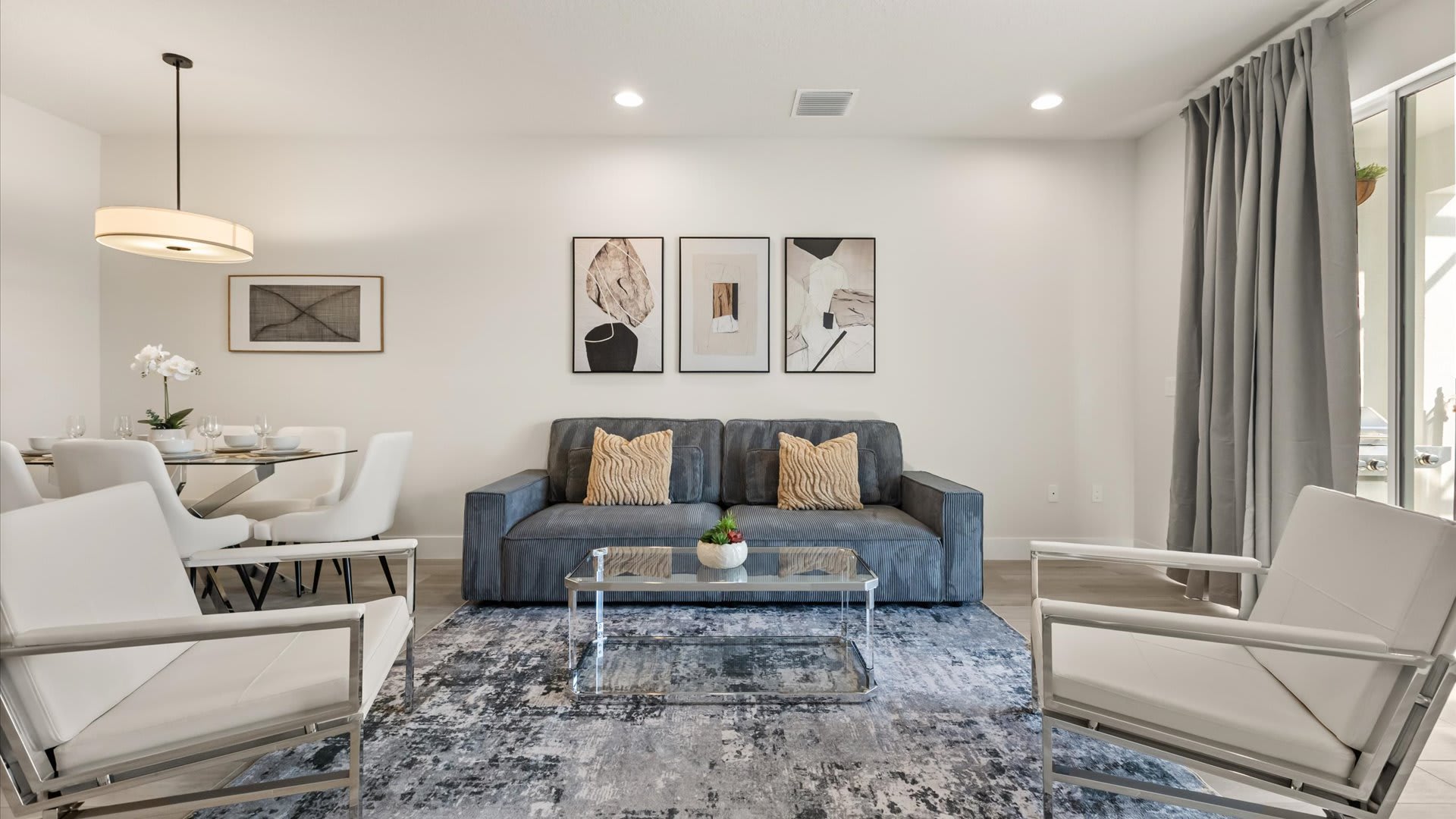 Stunning living room with modern furnishings and smart TV