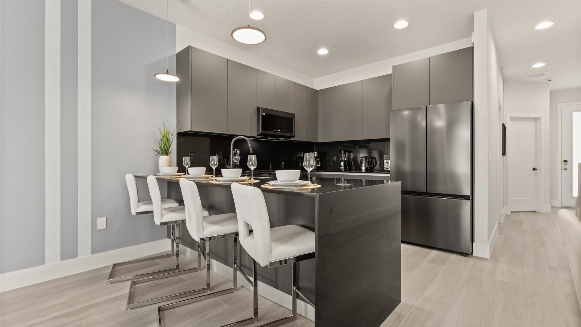 Kitchen area with breakfast bar seating