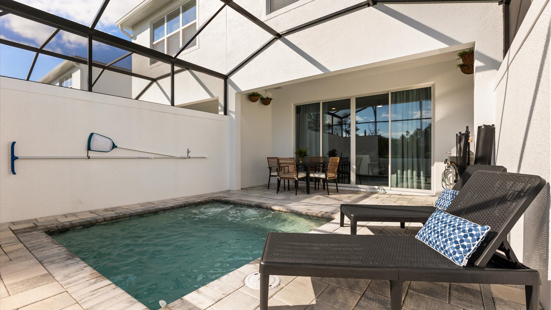 Private outdoor swimming pool and patio