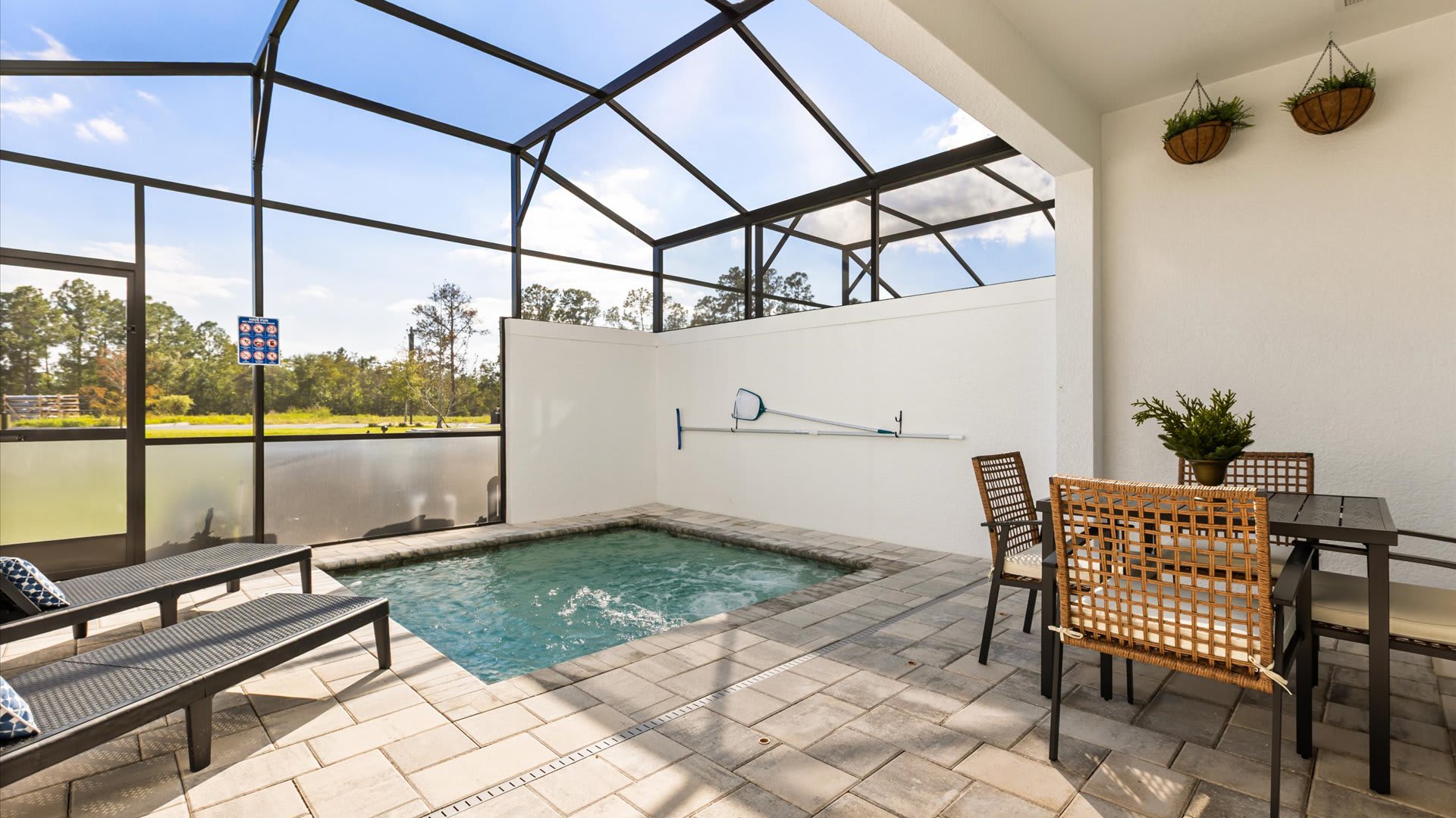 Private outdoor swimming pool and patio