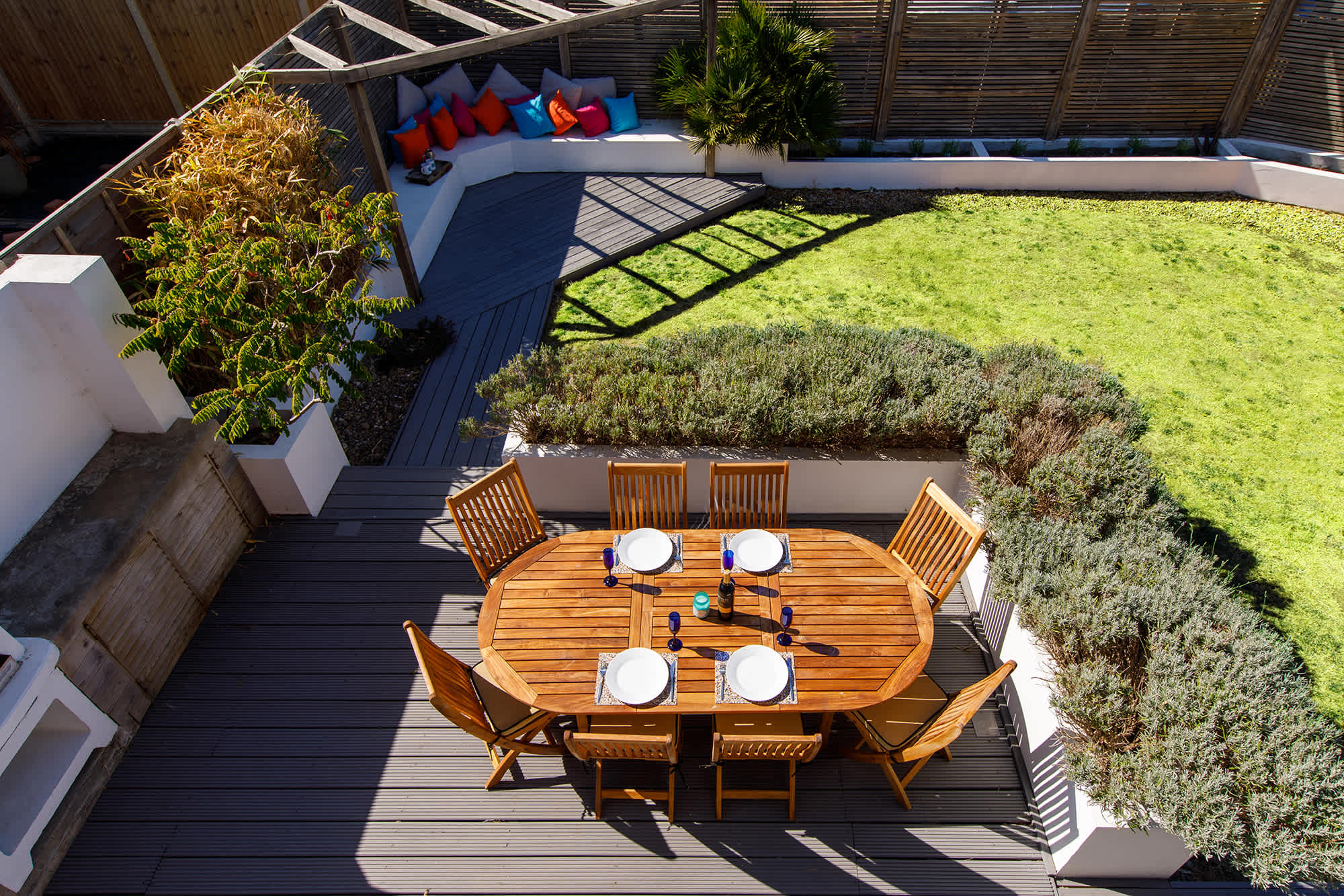 The outdoor dining area is perfectly set up for long evenings eating, drinking and laughing.