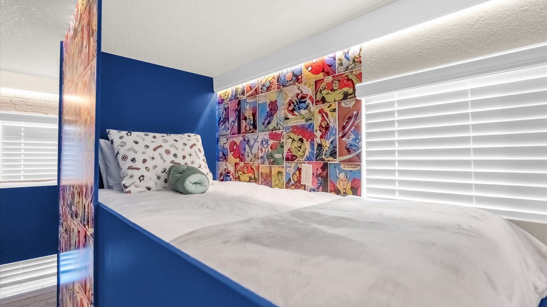 Avengers play loft with double bunks, TV and indoor slide for hours of imaginative fun.