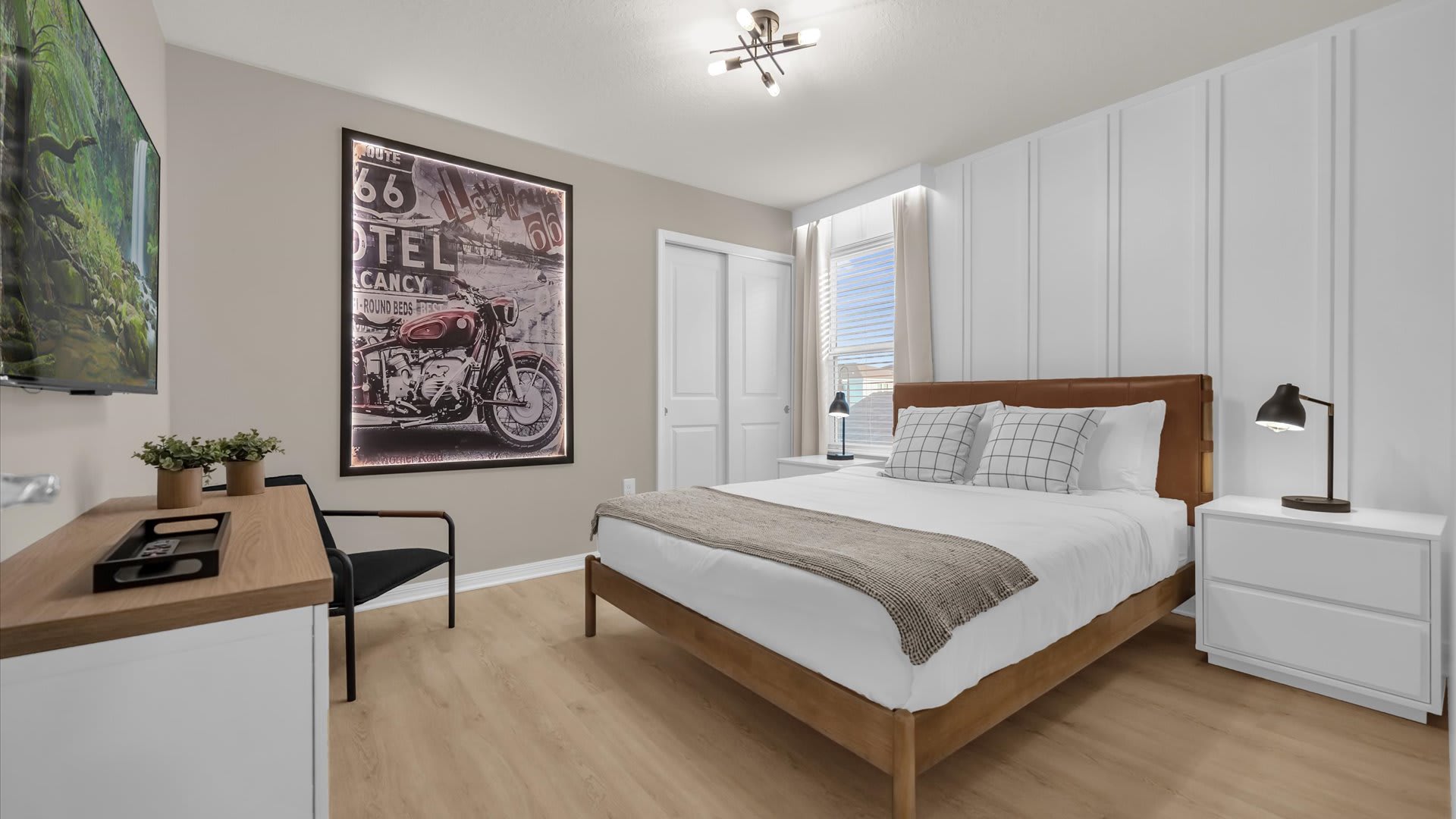 Elegant Queen Bedroom with a Smart TV 