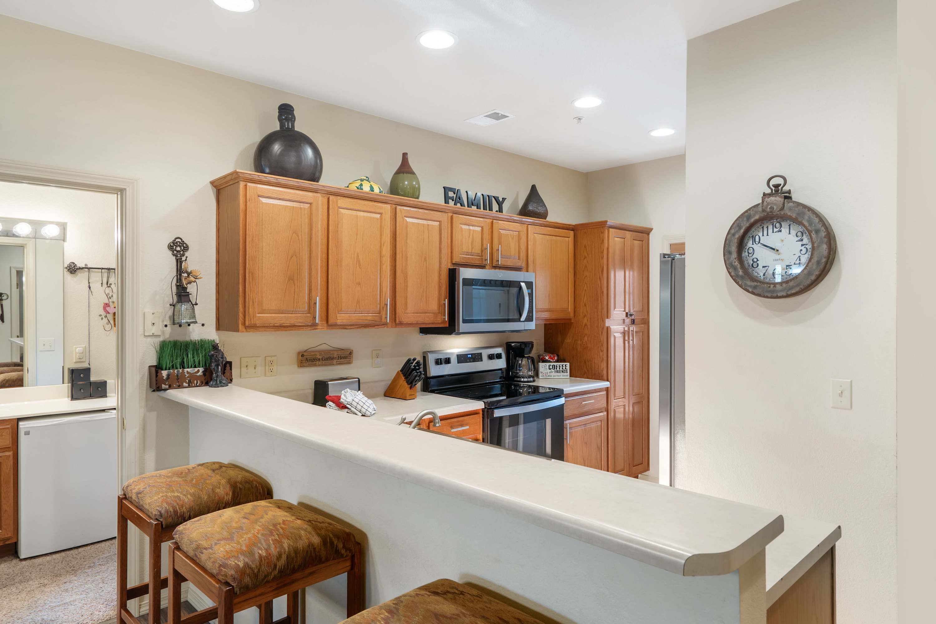 The warm, open kitchen offers ample space & all the comforts of home​