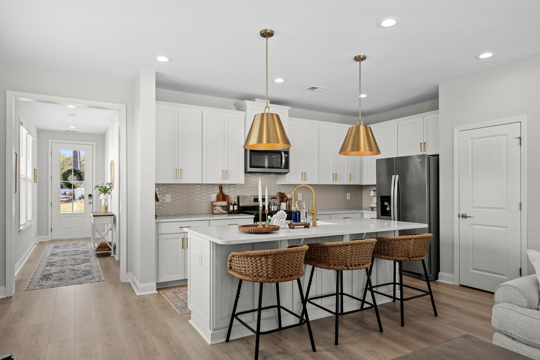 Modern kitchen with a breakfast bar for three.