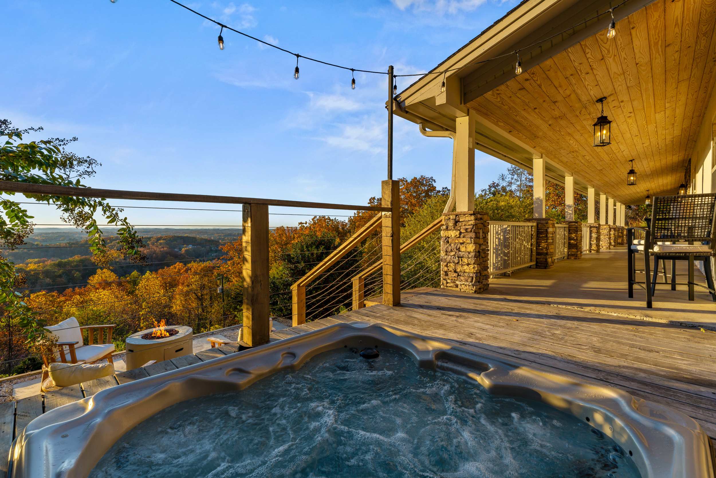 Bask in bubbling bliss in the private hot tub while you take in the sights