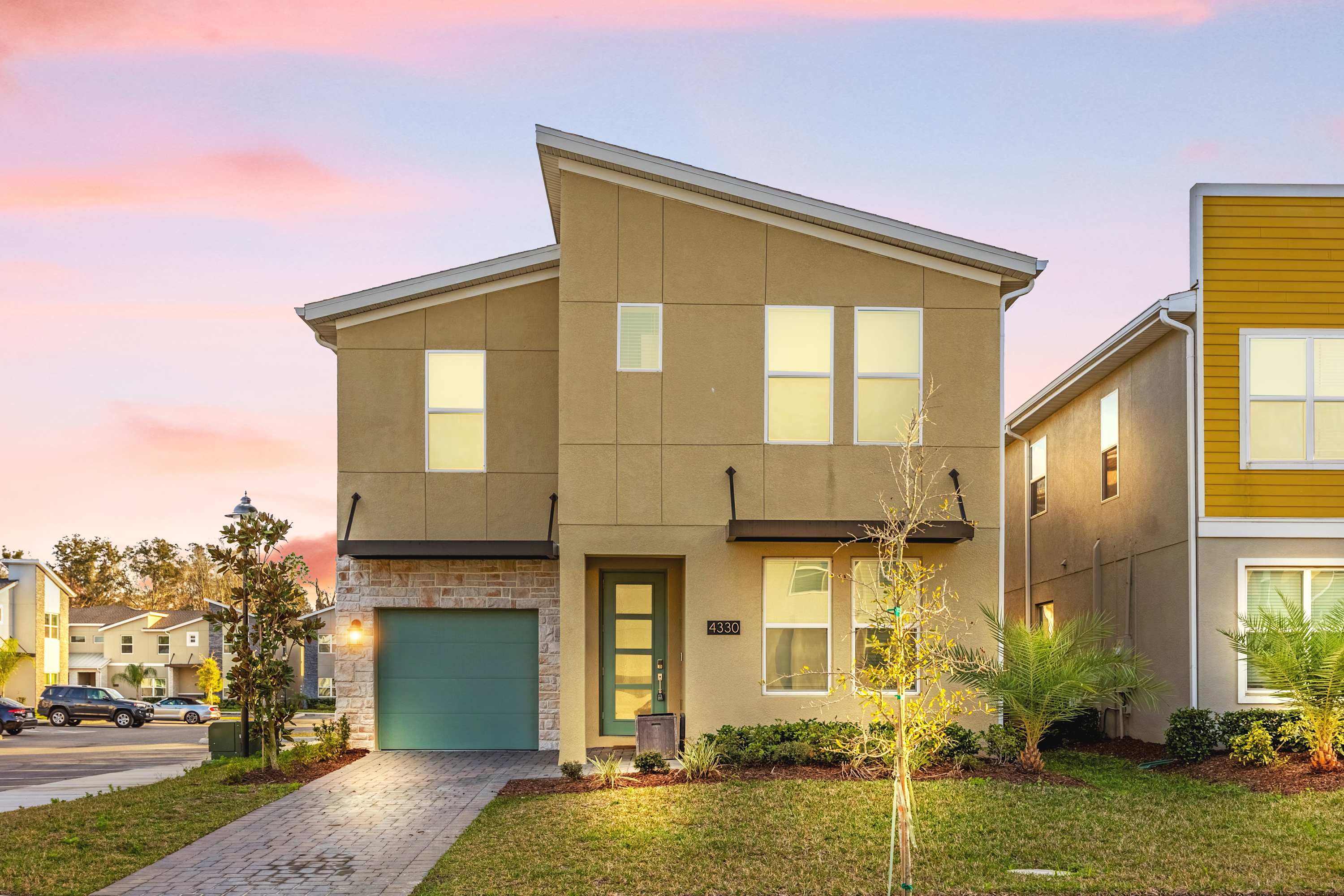 Modern villa with sleek design and spacious layout, perfect for large gatherings. Enjoy the serene neighborhood and stylish architecture.