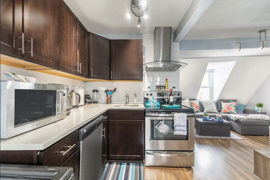 Fully equipped kitchen with silver appliances