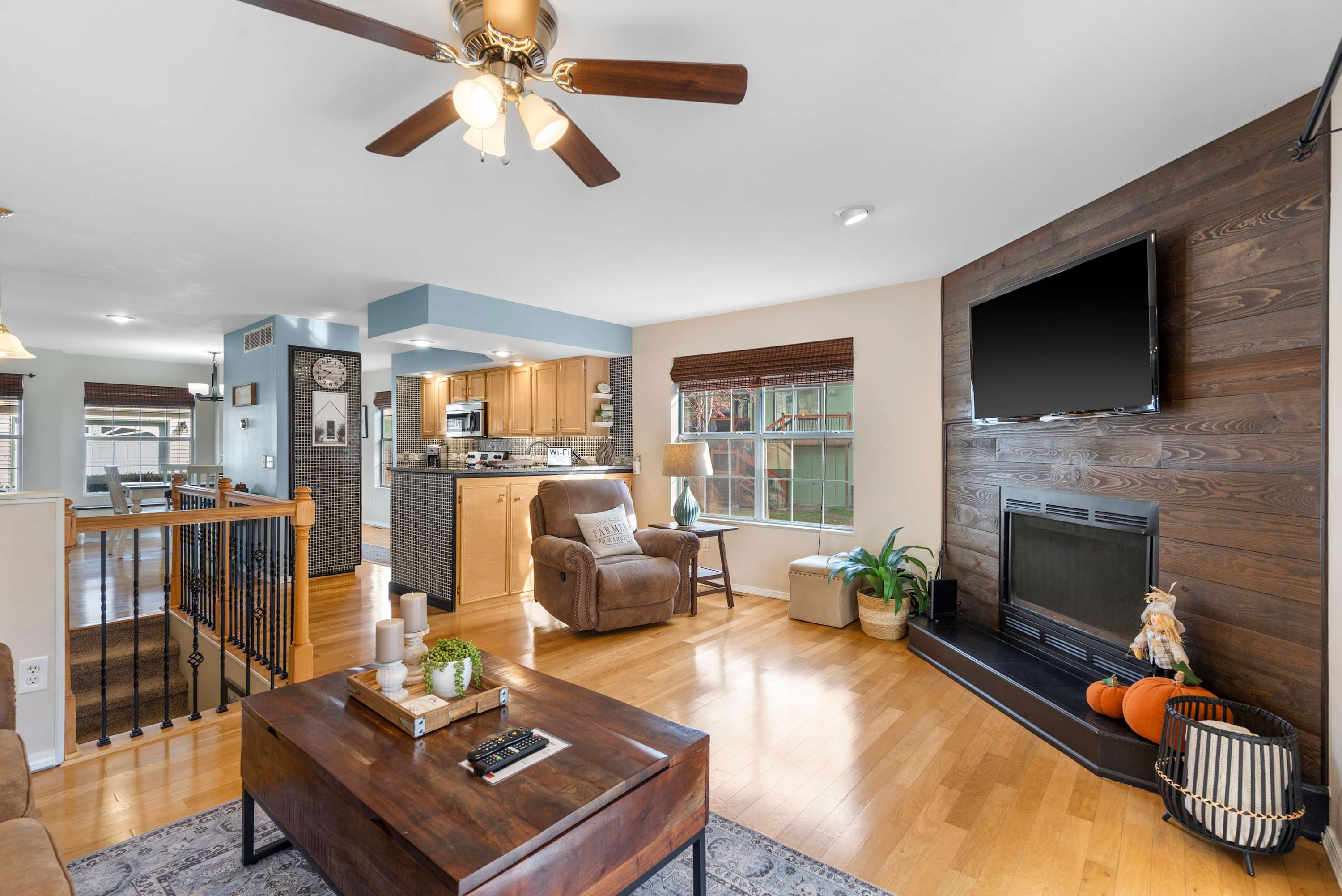 Curl up in the inviting living room & enjoy a movie night at home​