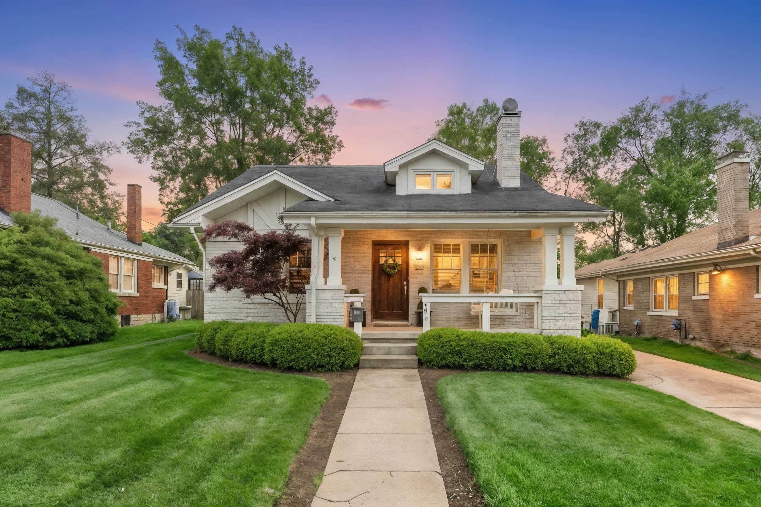 Twilight exterior of 834 Melrose Ave, a Sixgen Rentals short-term rental in Lexington’s Chevy Chase neighborhood