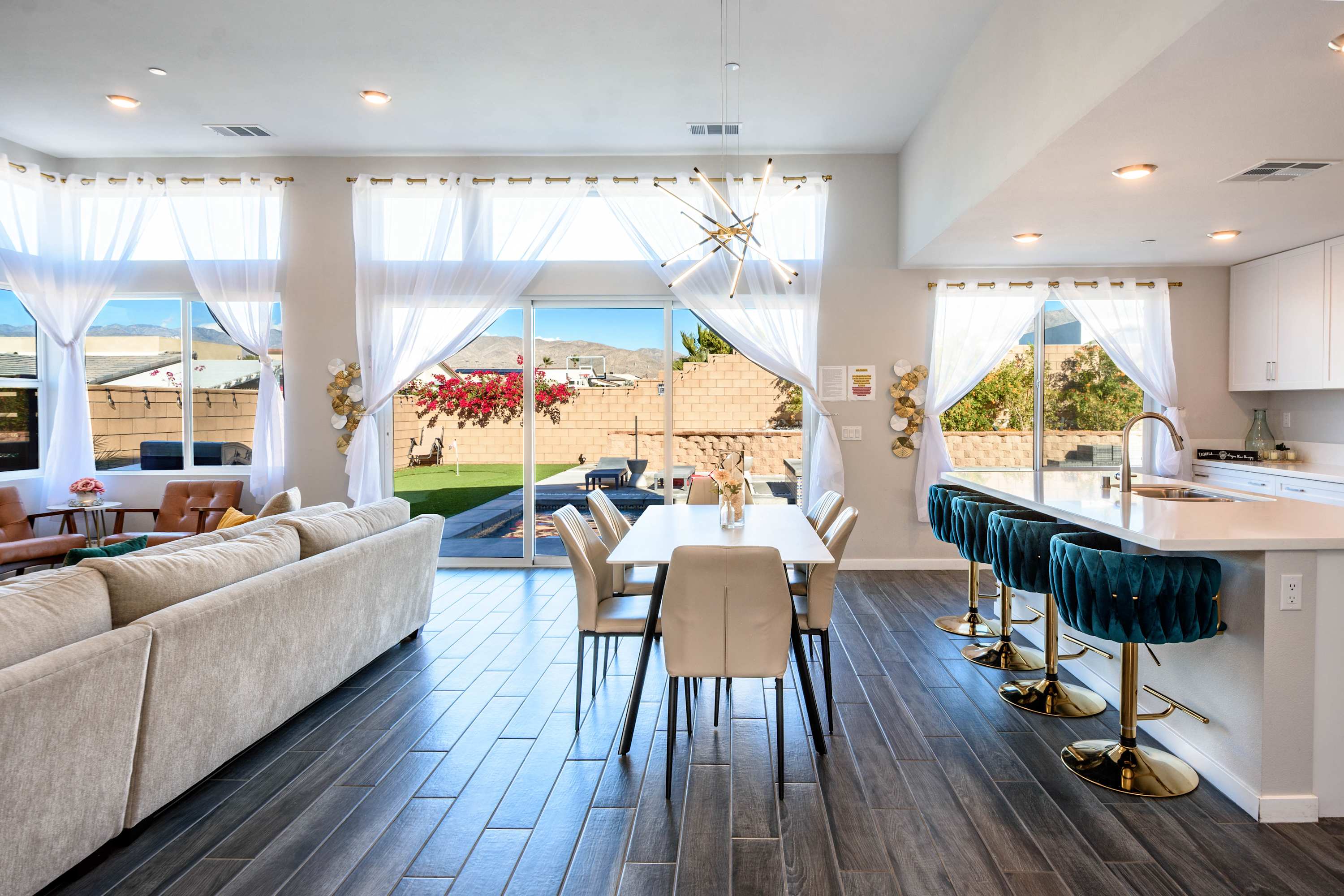 Evening View of dining and kitchen
